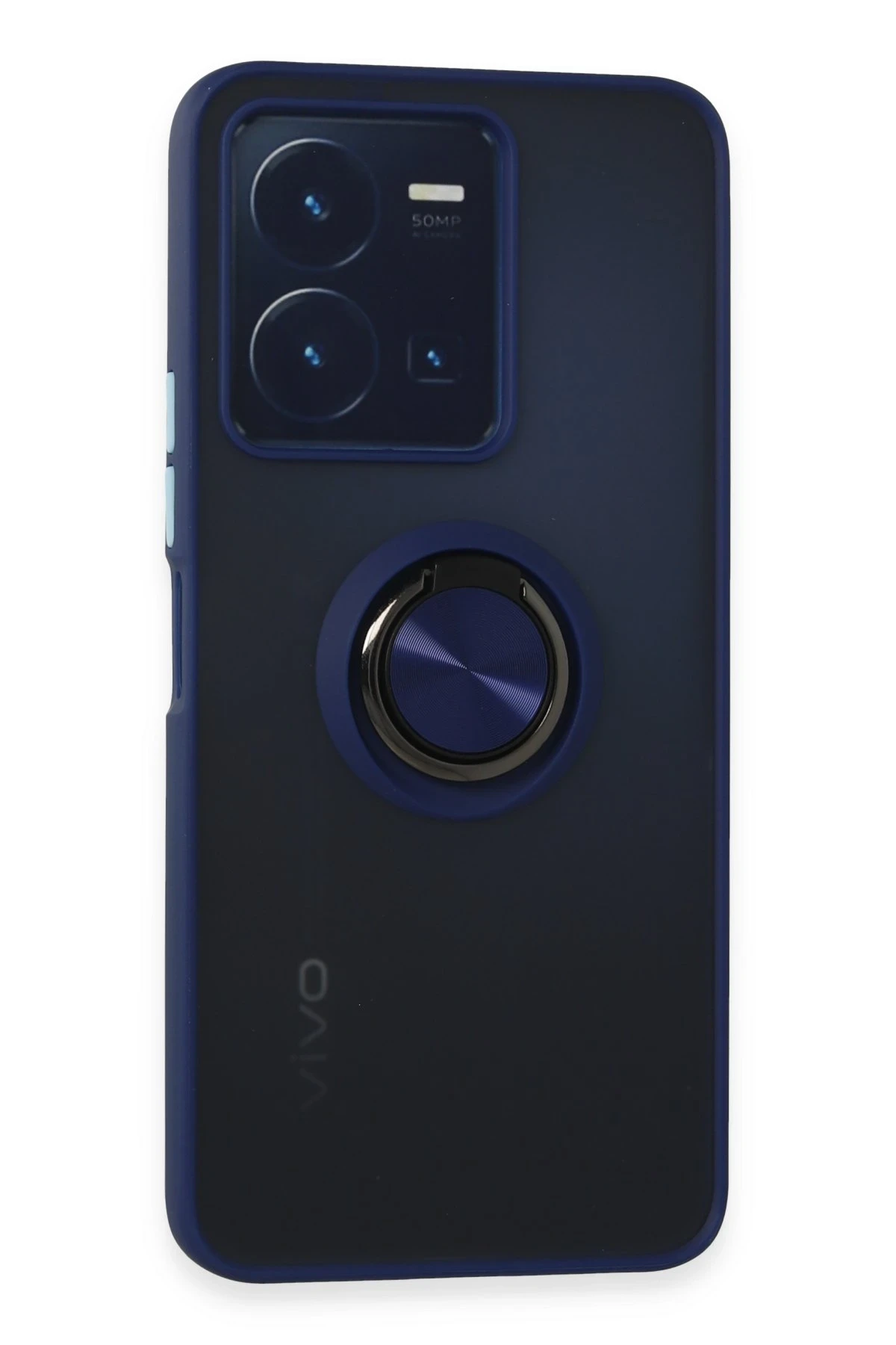 Newface Vivo Y35 Kılıf Montreal Yüzüklü Silikon Kapak - Lacivert