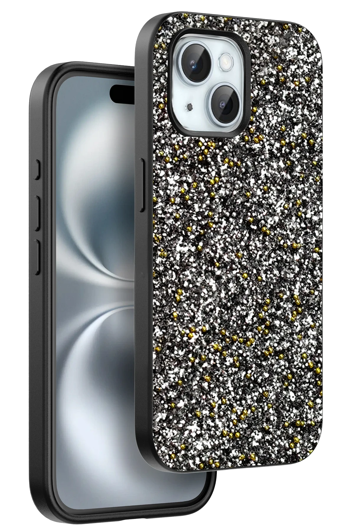 Onegif iPhone 15 Plus Bright Simli Kapak - Gümüş