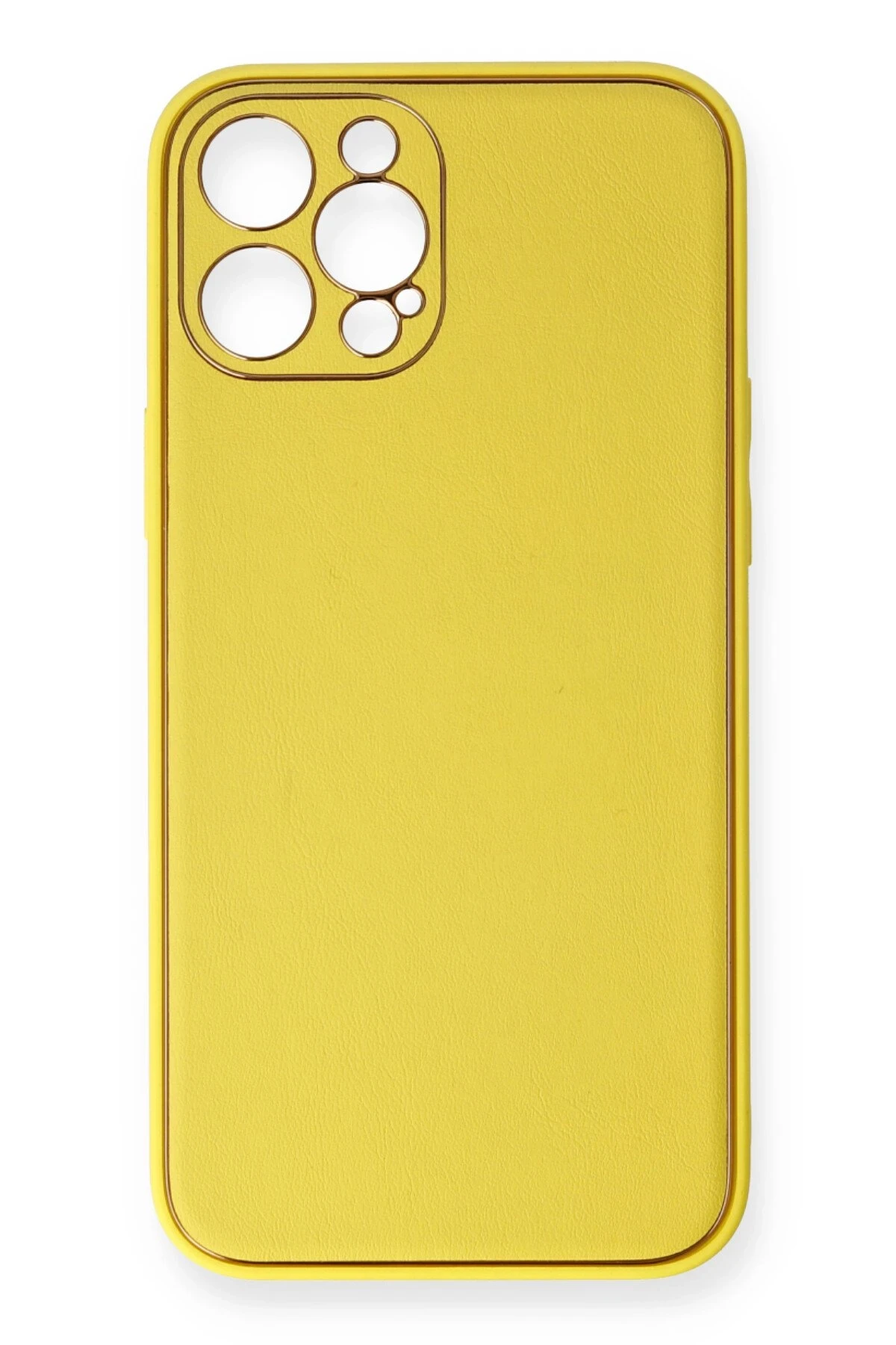 Newface iPhone 12 Pro Kılıf Coco Deri Silikon Kapak - Sarı