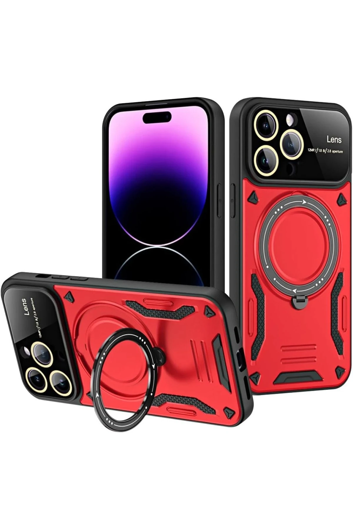 Newface iPhone 16 Pro Kılıf Joy Lens Standlı Kapak - Kırmızı