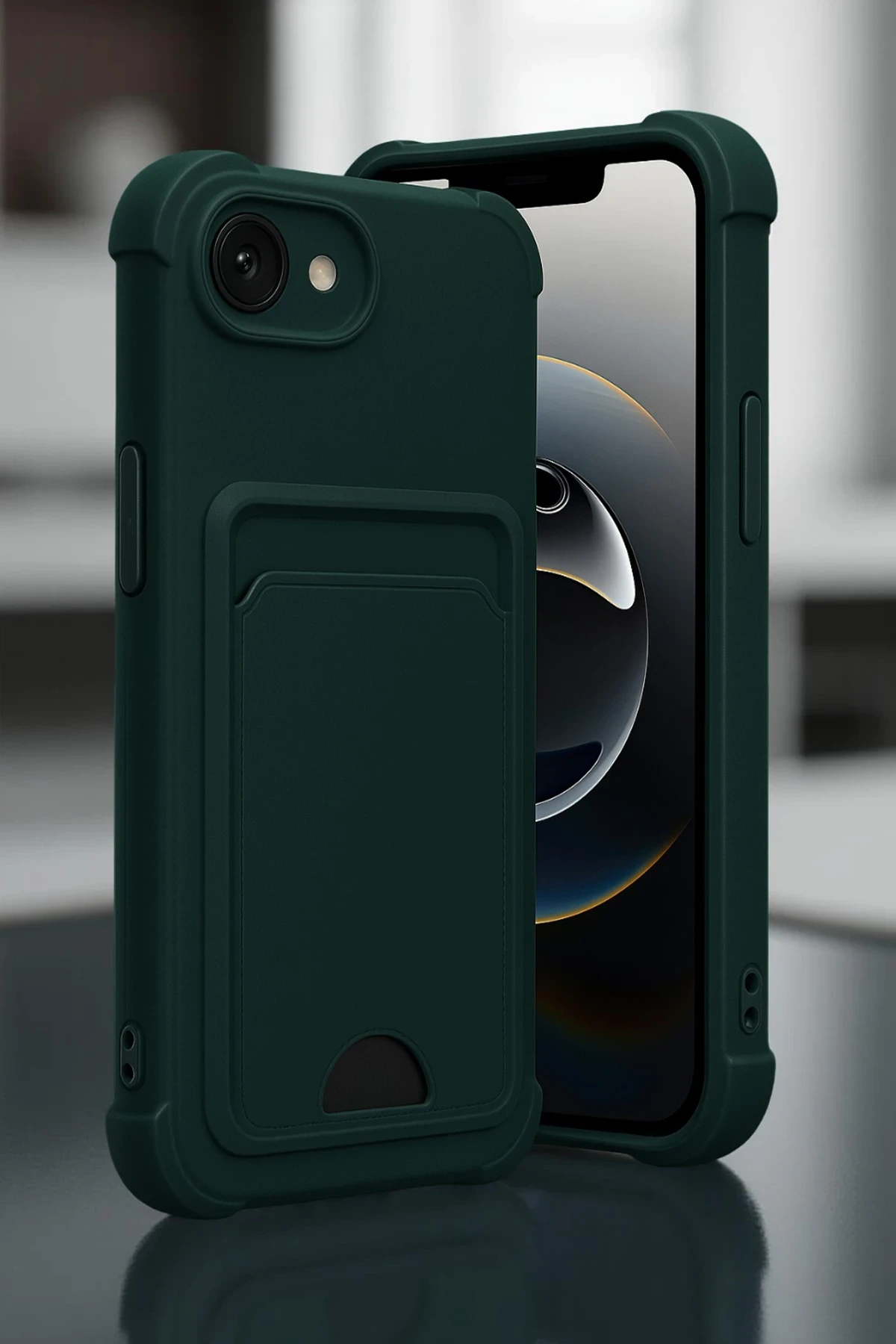 Newface Apple iPhone 16E Kelvin Kartvizitli Silikon - Koyu Yeşil