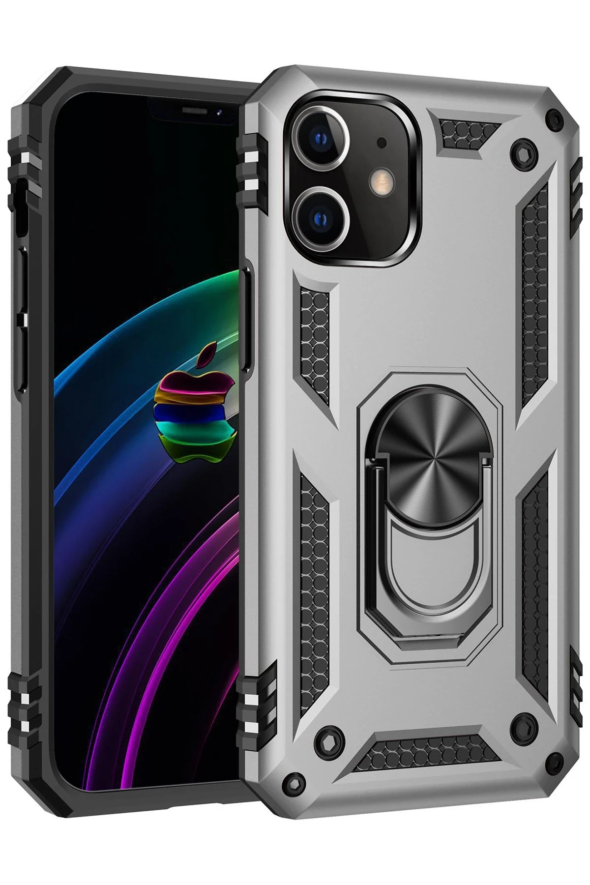 Newface iPhone 12 Kılıf Sofya Yüzüklü Silikon Kapak - Gümüş