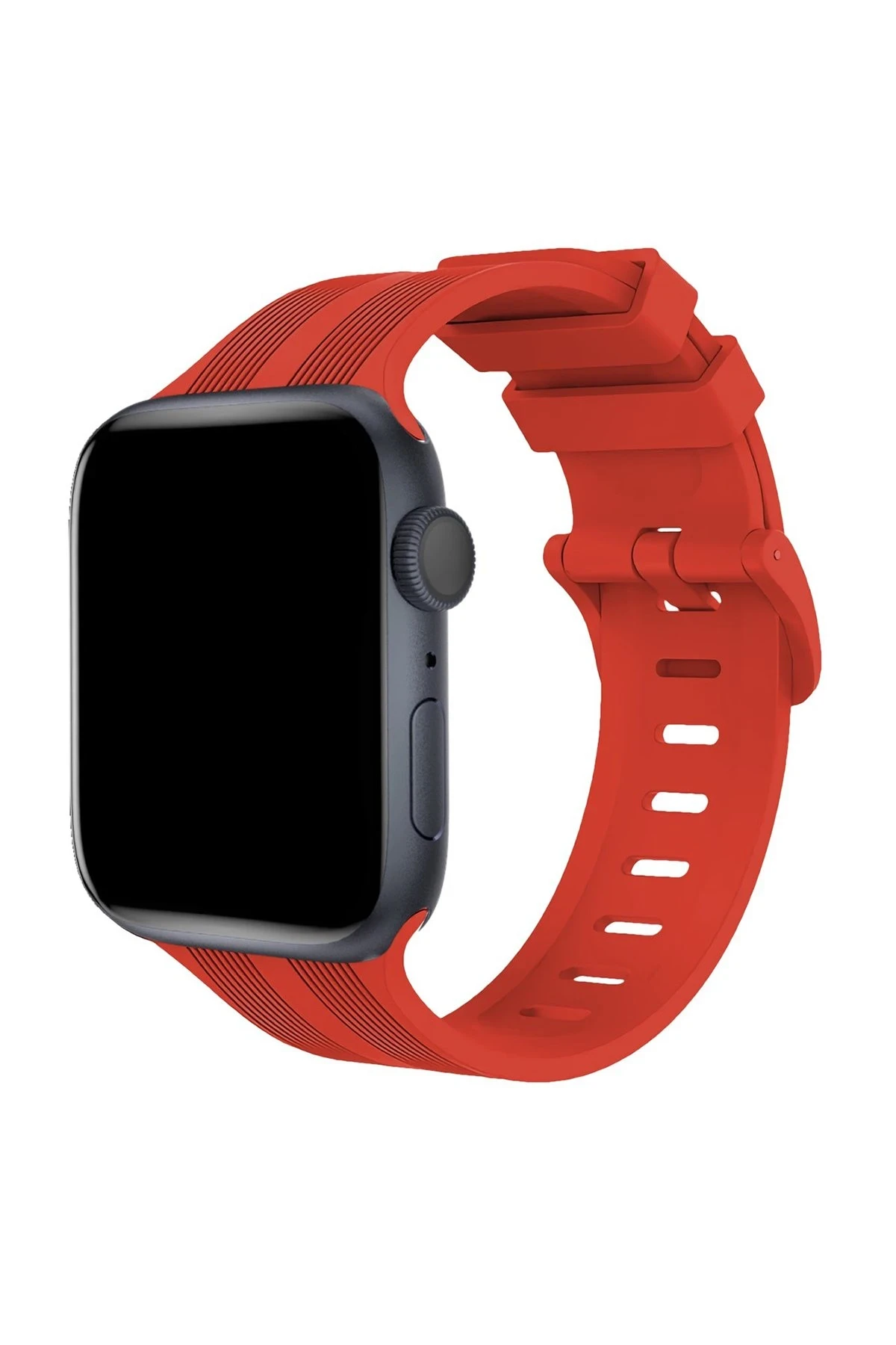 Newface Apple Watch 42mm KR408 Çizgili Silikon Kordon - Kırmızı