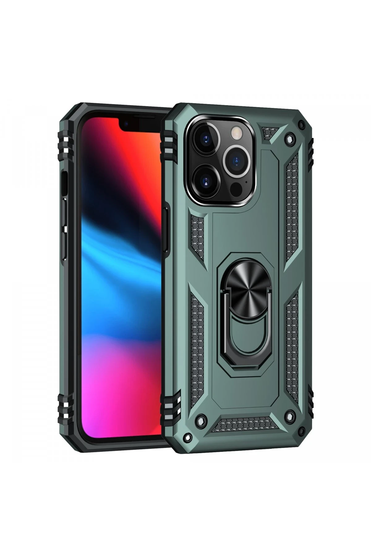 Newface iPhone 13 Pro Kılıf Sofya Yüzüklü Silikon Kapak - Yeşil