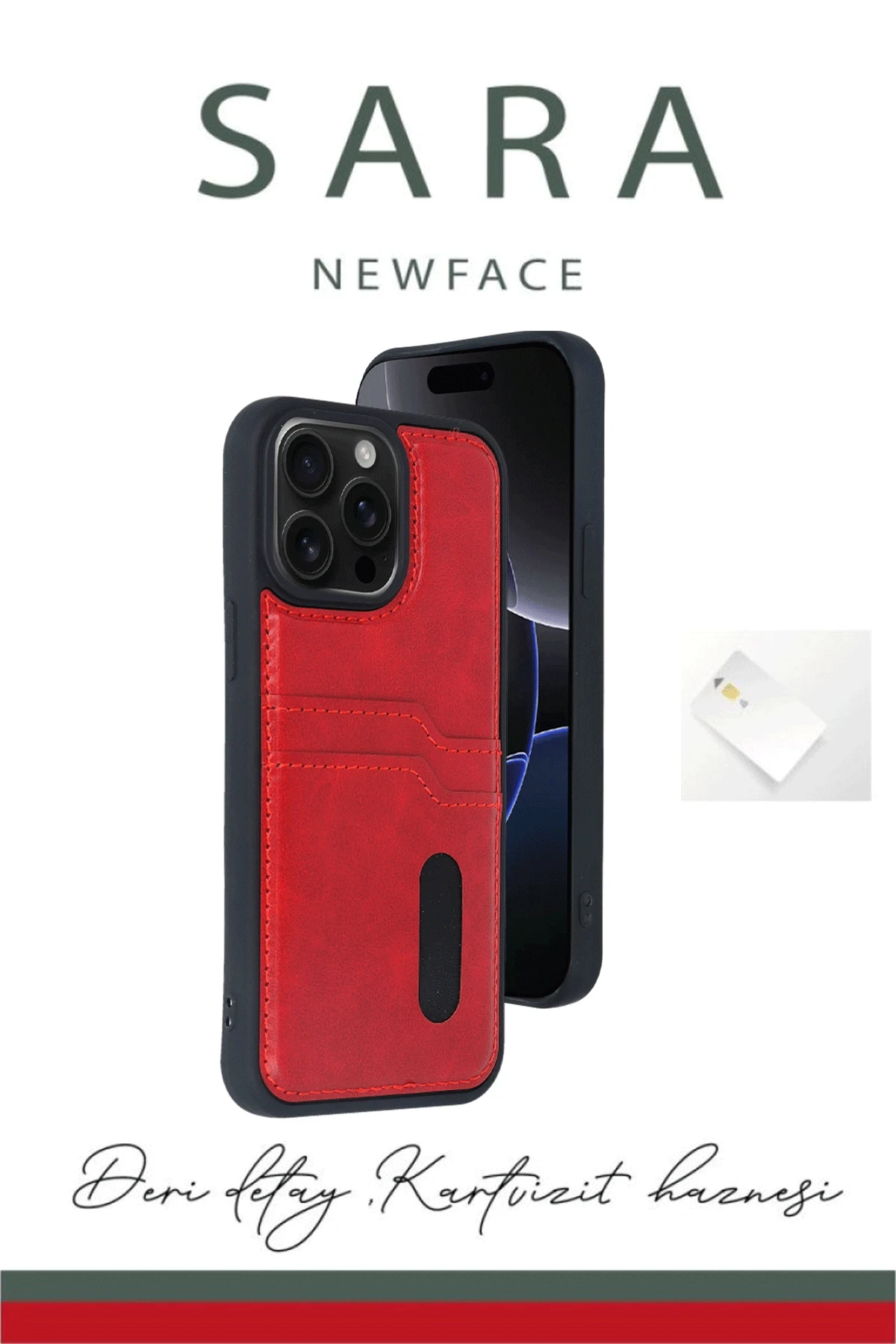 Newface iPhone 16 Kılıf Sara Kartvizitli Deri Kılıf - Lacivert