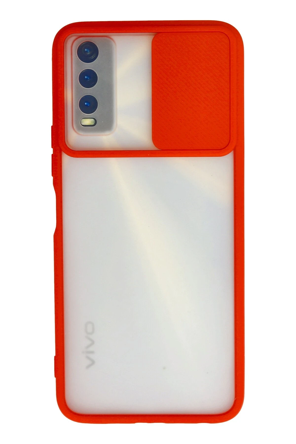 Newface Vivo Y11S Kılıf Palm Buzlu Kamera Sürgülü Silikon - Kırmızı