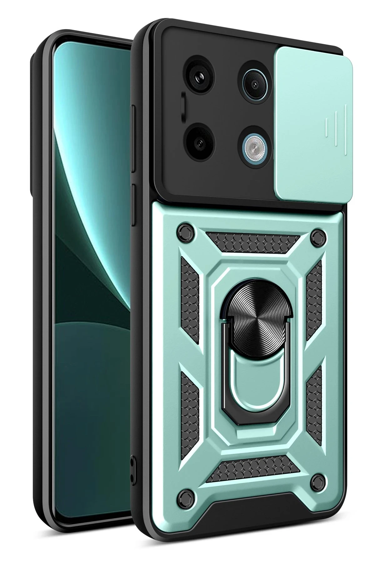 Newface Xiaomi Poco X6 Pro Kılıf Pars Lens Yüzüklü Silikon - Yeşil