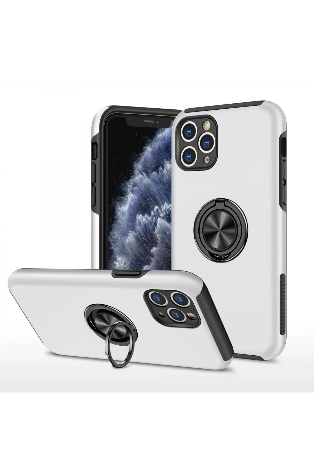 Newface iPhone 11 Pro Kılıf Elit Yüzüklü Kapak - Gümüş