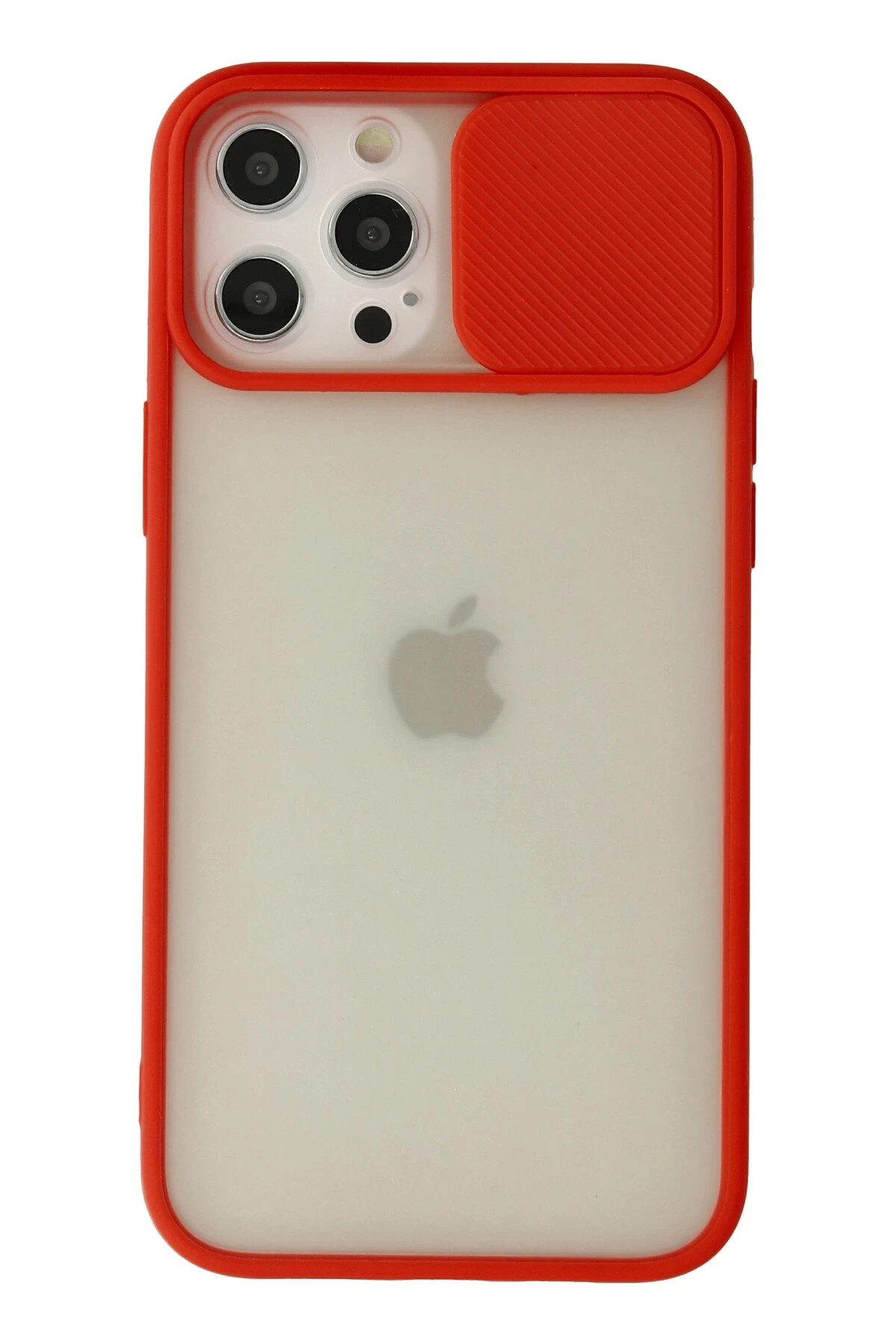 Newface iPhone 12 Pro Max Kılıf Palm Buzlu Kamera Sürgülü Silikon - Kırmızı