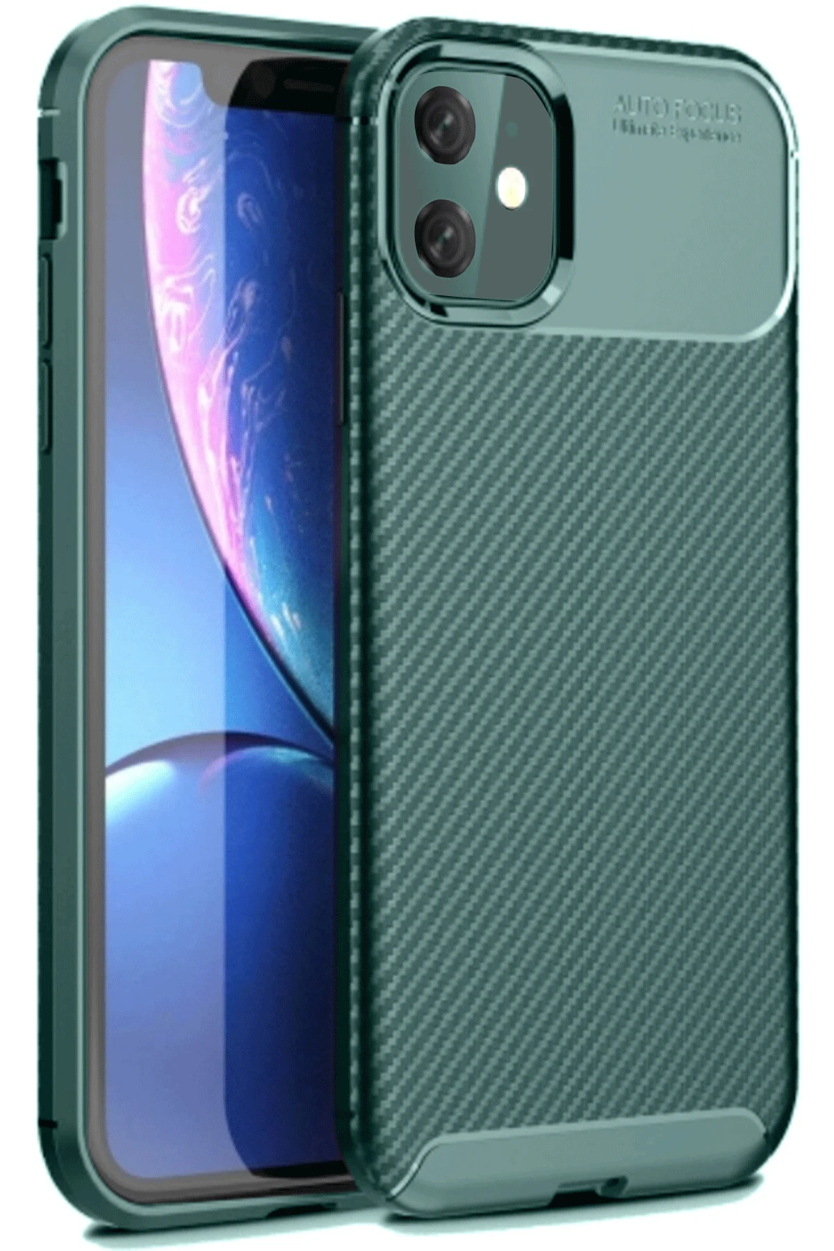 Newface iPhone 11 Kılıf Auto Focus Karbon Kapak - Koyu Yeşil