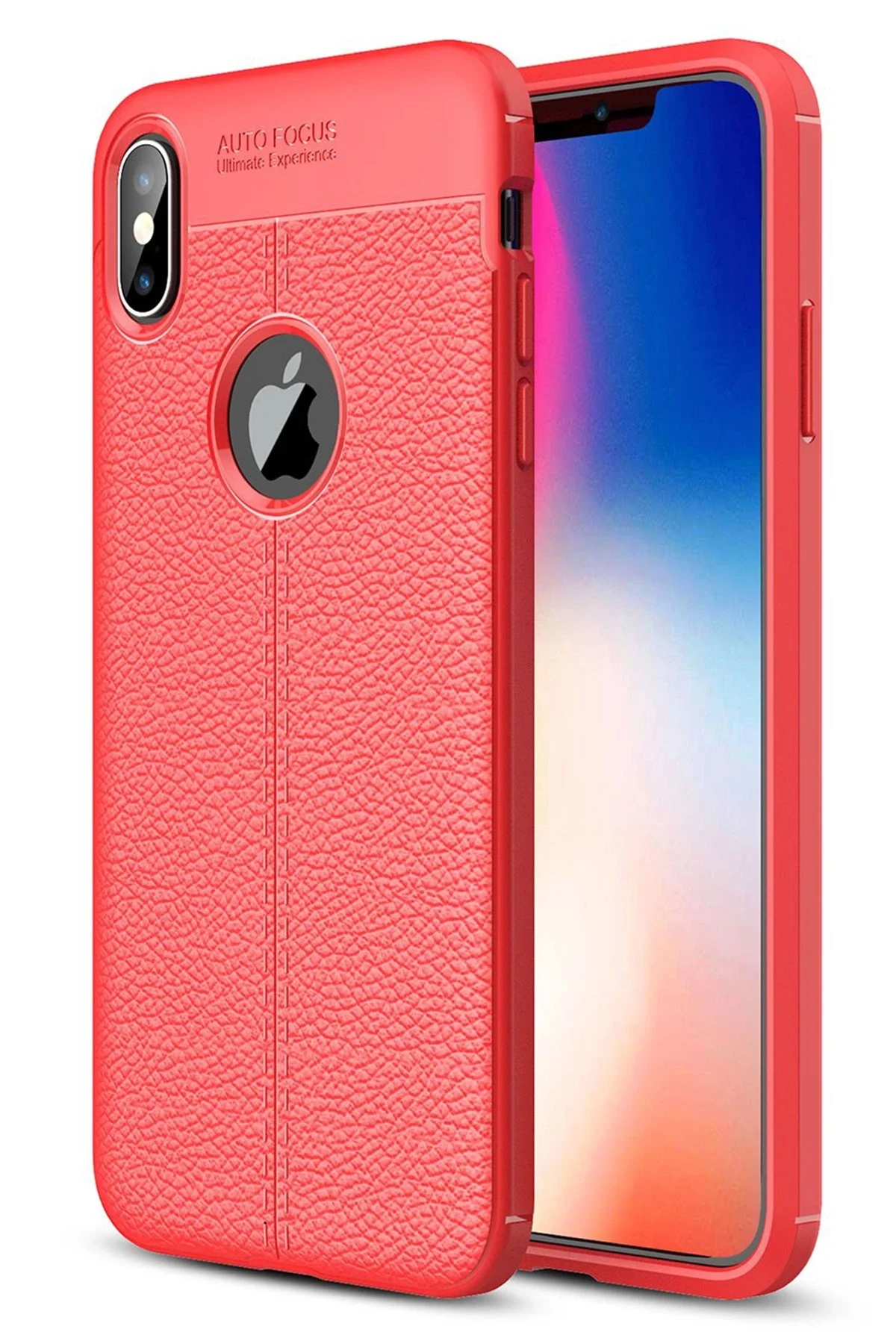 Newface iPhone X Kılıf Auto Focus Kapak - Kırmızı