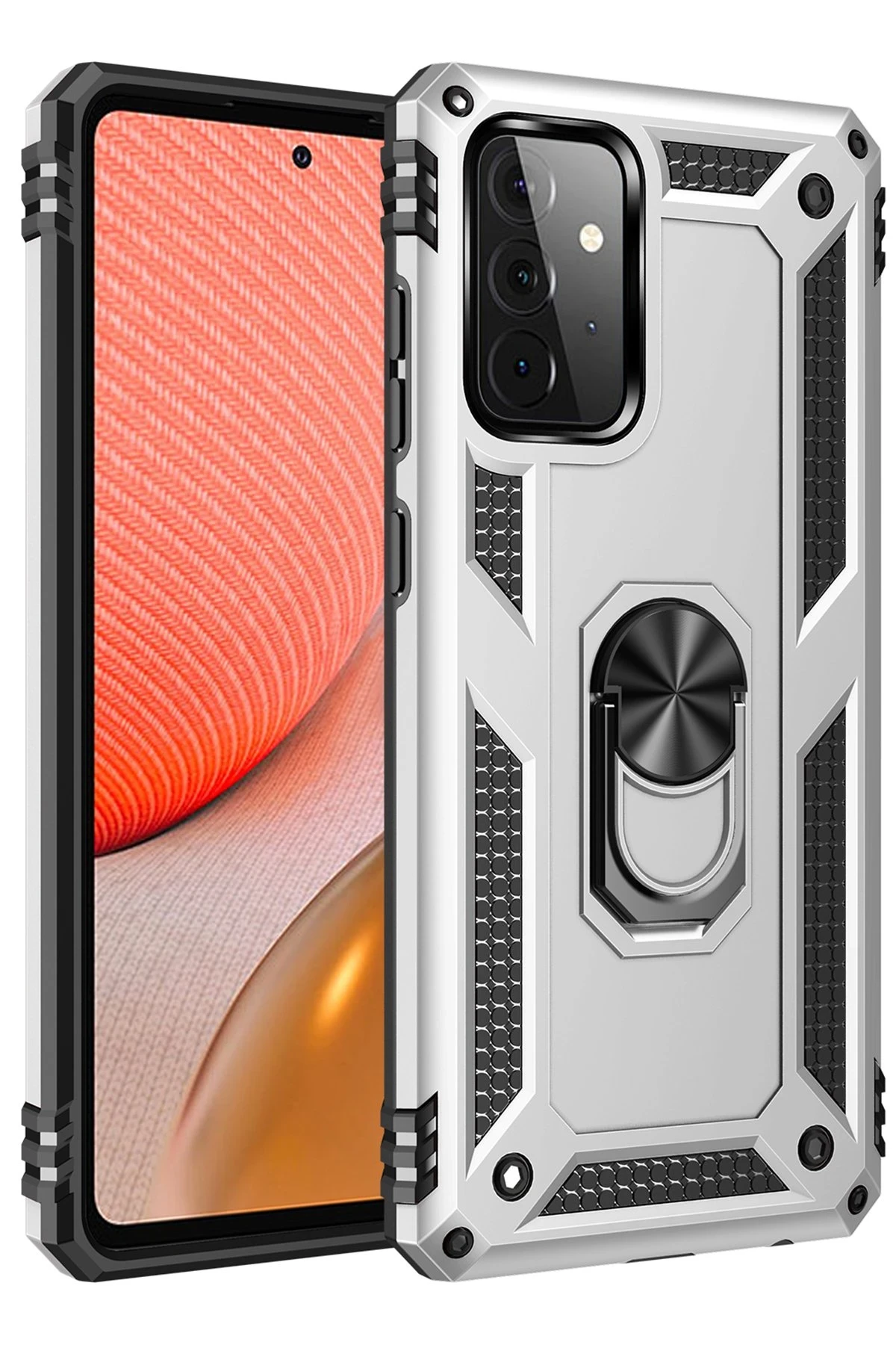 Newface Samsung Galaxy A72 Kılıf Sofya Yüzüklü Silikon Kapak - Gümüş