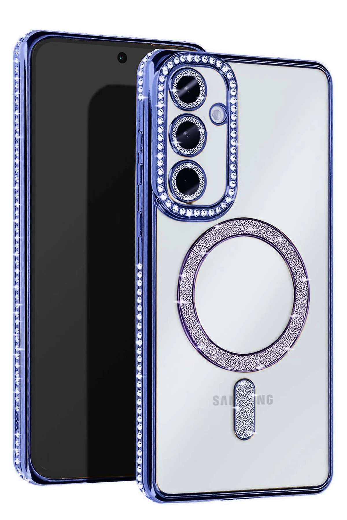 Newface Samsung Galaxy S25 Plus Kılıf Joke Simli Magneticsafe Kılıf - Mavi