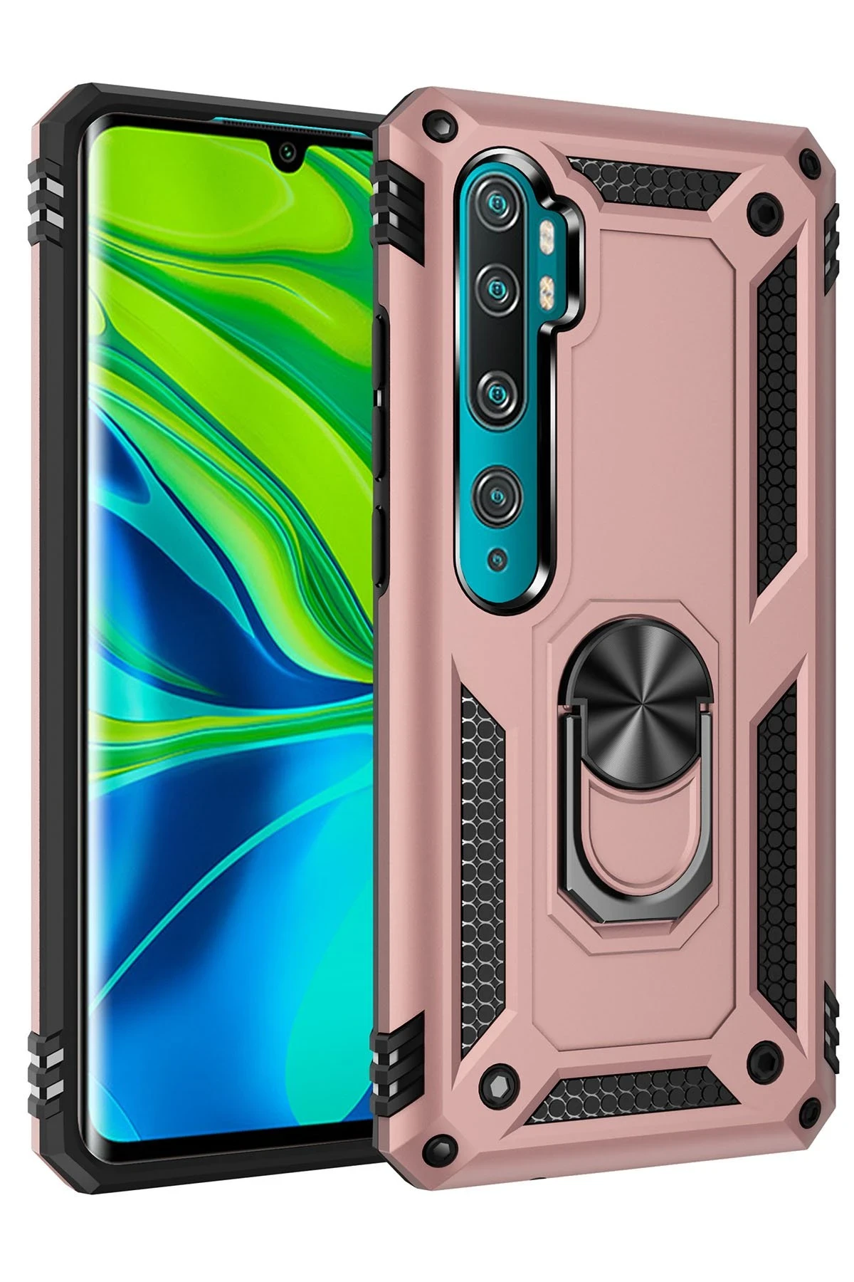 Newface Xiaomi Mi Note 10 Lite Kılıf Sofya Yüzüklü Silikon Kapak - Rose