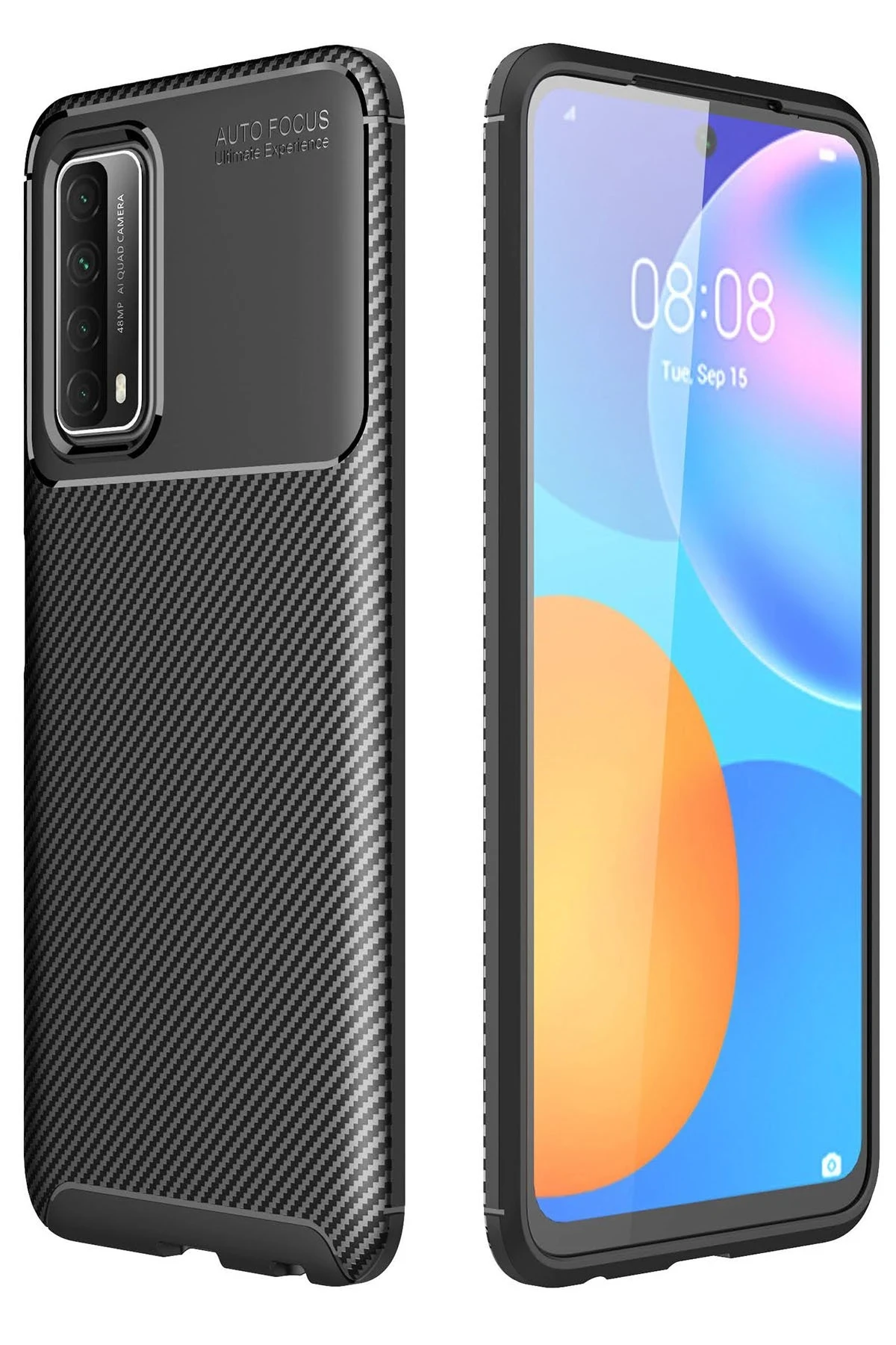 Newface Huawei P Smart 2021 Kılıf Auto Focus Karbon Kapak - Siyah