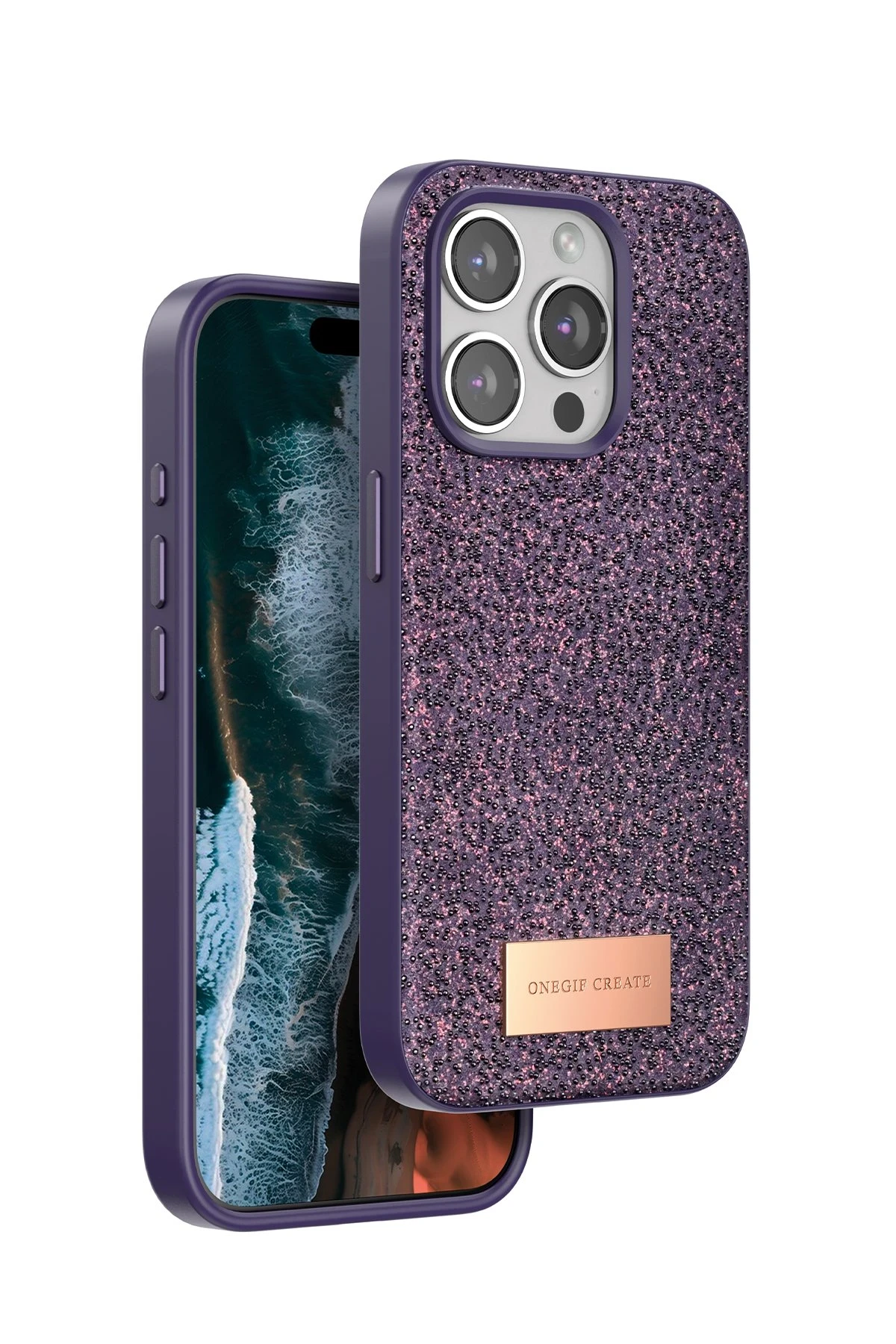 Onegif iPhone 15 Pro Bright Simli Kapak - Derin Mor
