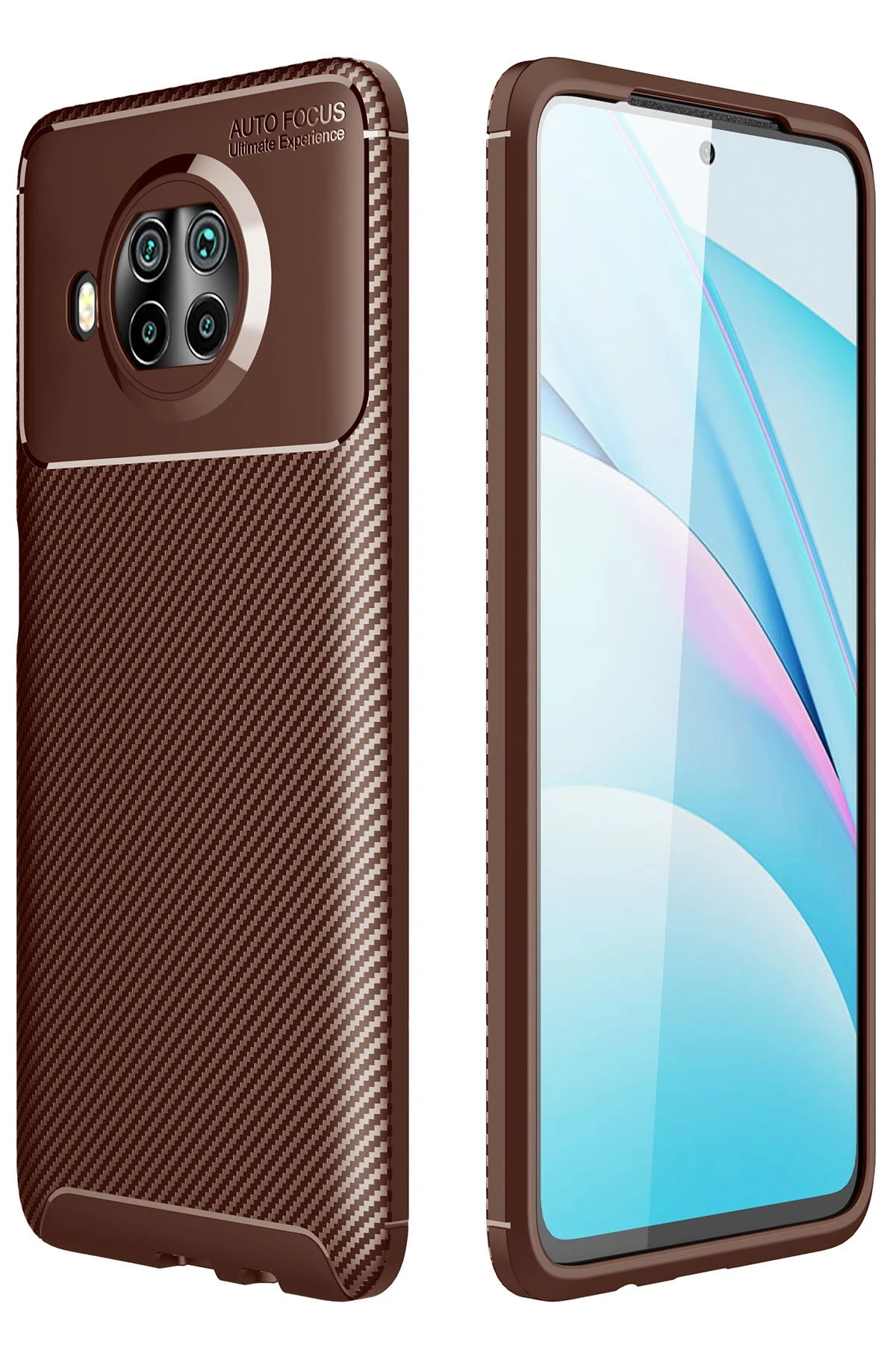 Newface Xiaomi Mi 10T Lite Kılıf Auto Focus Karbon Kapak - Kahverengi