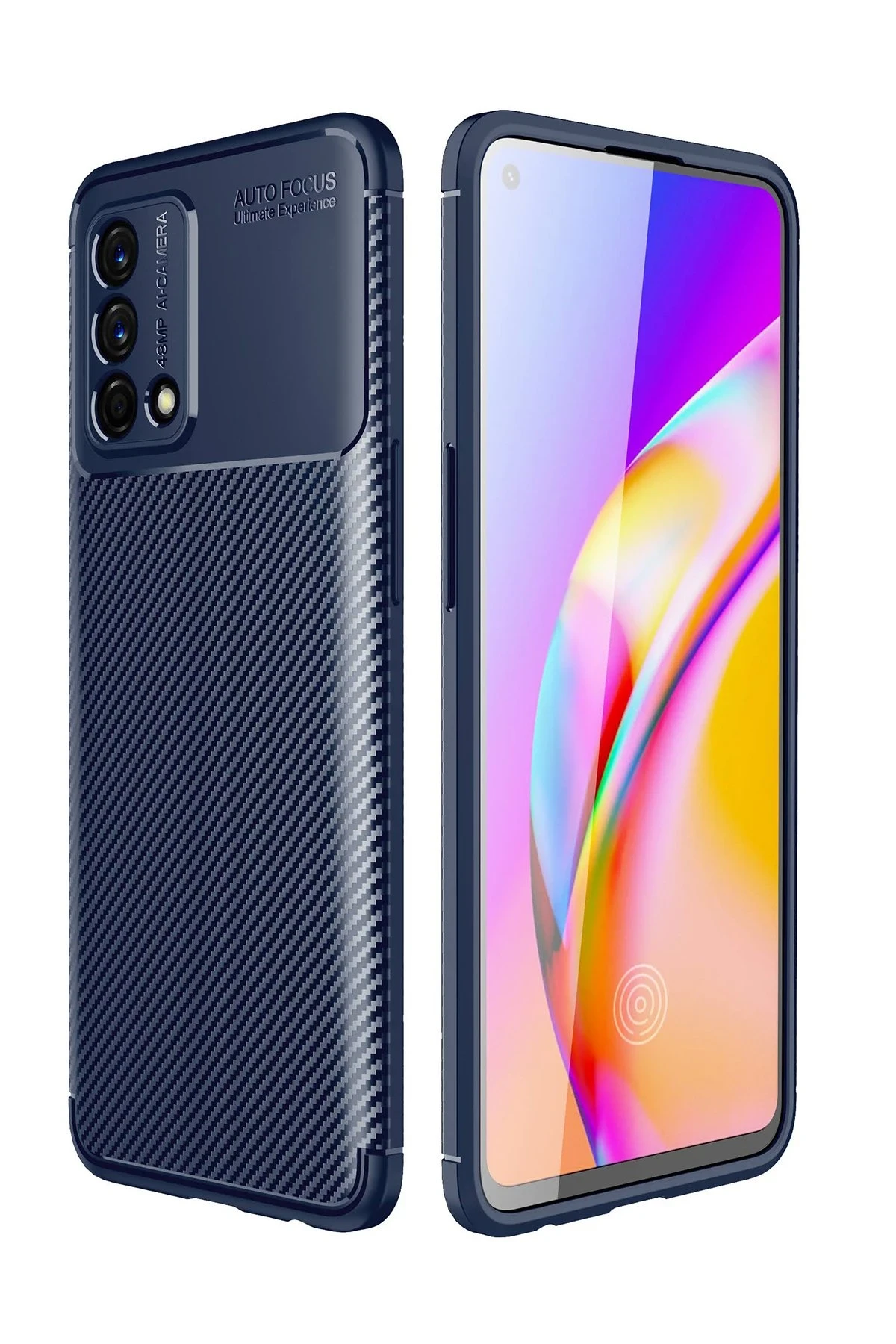 Newface Oppo A74 4G Kılıf Auto Focus Karbon Kapak - Lacivert