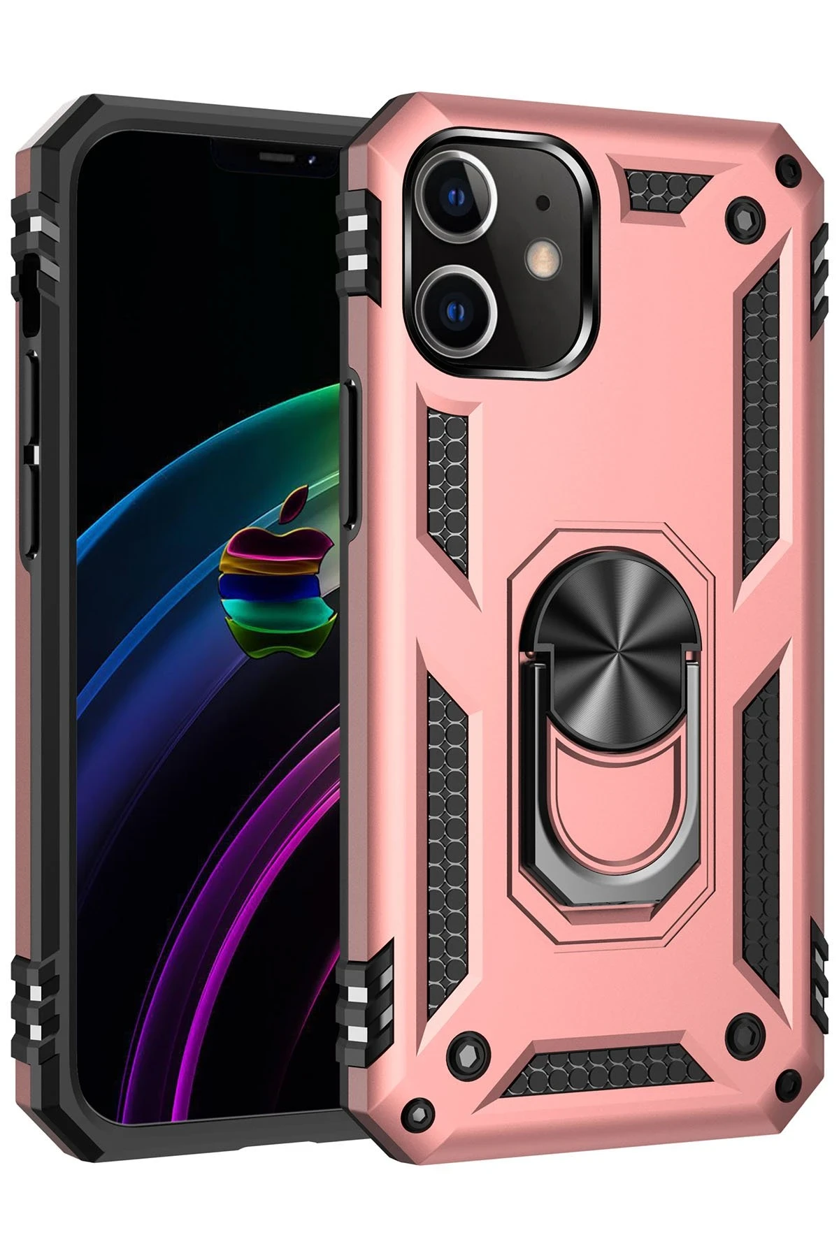 Newface iPhone 12 Kılıf Sofya Yüzüklü Silikon Kapak - Rose
