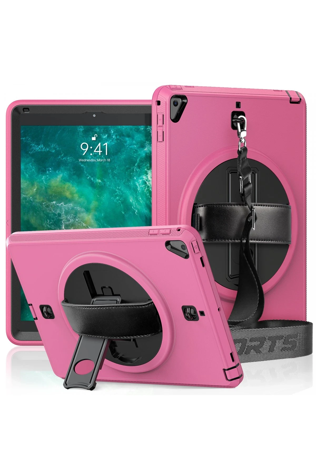 Newface iPad 5 Air 9.7 Kılıf Strap-C Otterbox Tablet Kapak - Pembe