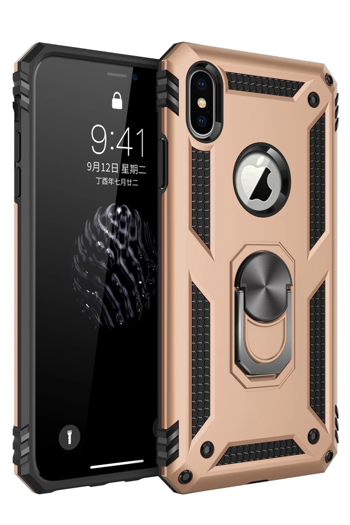Newface iPhone XS Max Kılıf Sofya Yüzüklü Silikon Kapak - Gold