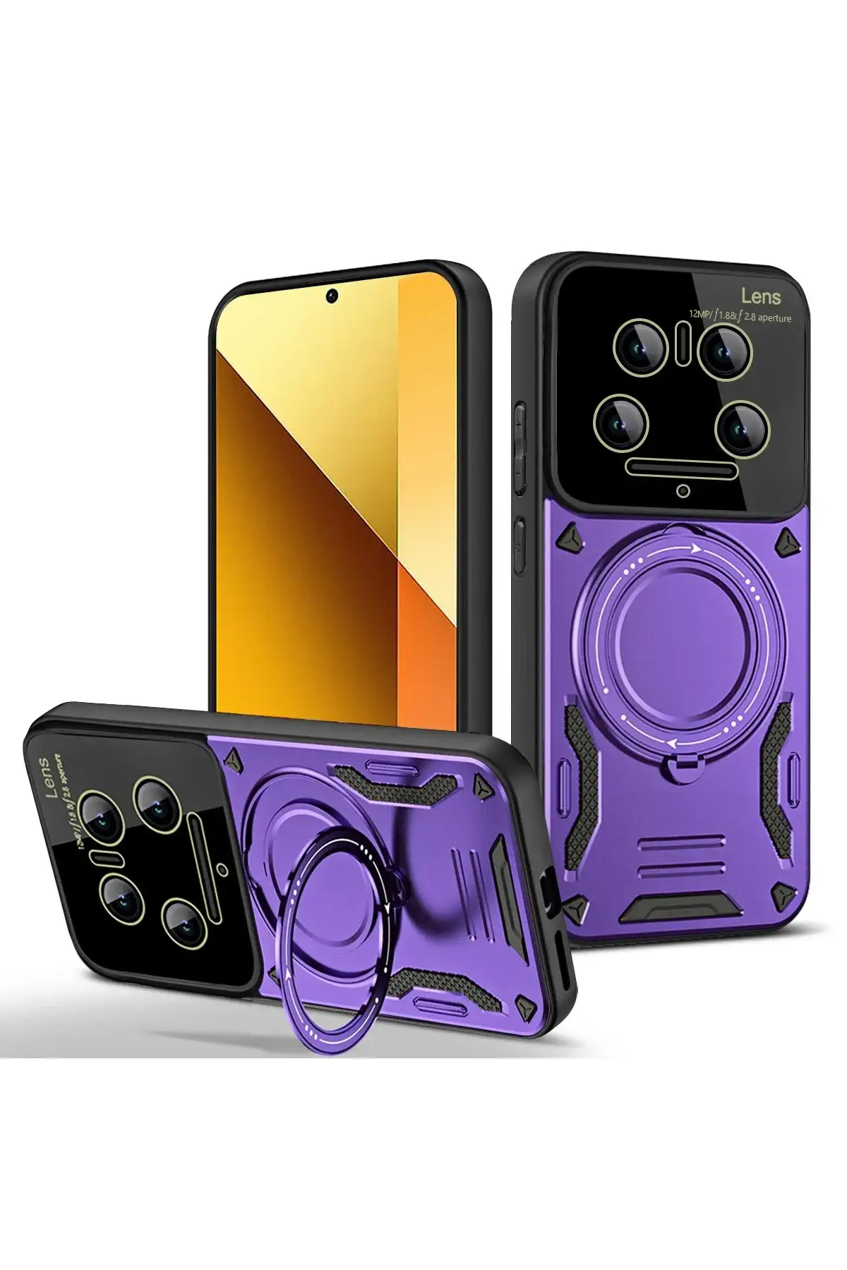 Newface Xiaomi Mi 14 Ultra Kılıf Joy Lens Standlı Kapak - Mor