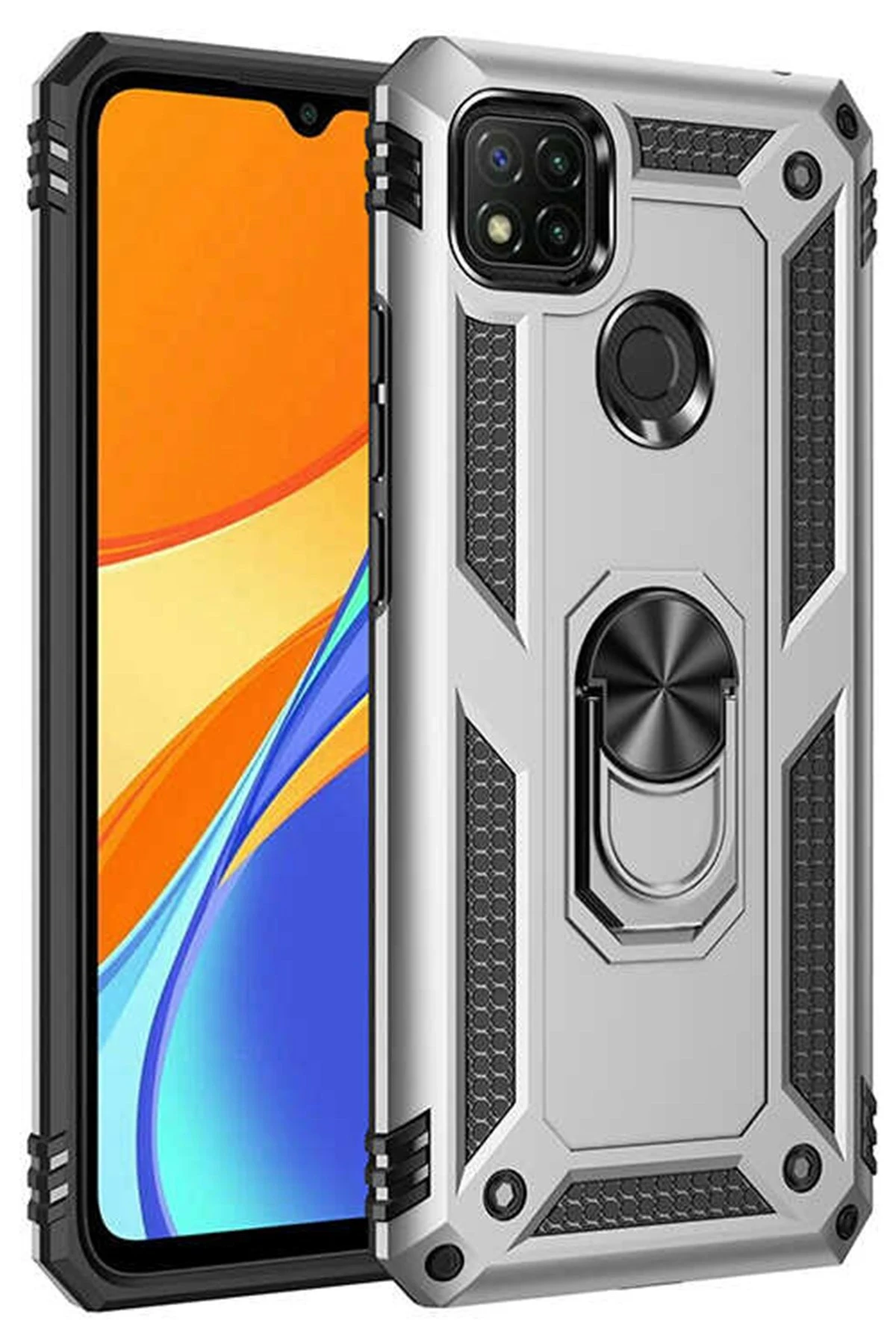 Newface Xiaomi Redmi 9C Kılıf Sofya Yüzüklü Silikon Kapak - Gümüş