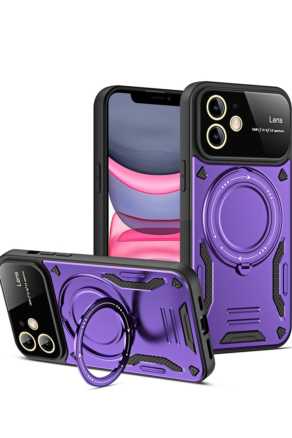 Newface iPhone 11 Kılıf Joy Lens Standlı Kapak - Mor