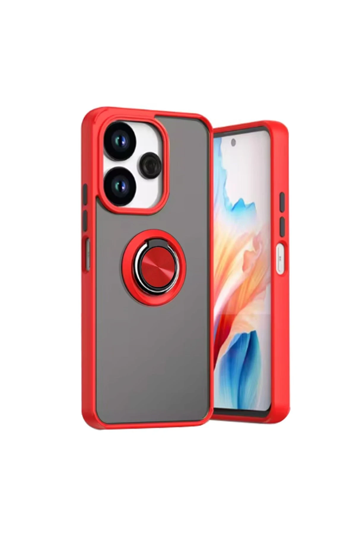 Newface Xiaomi Redmi 13 4G Kılıf Montreal Yüzüklü Silikon Kapak - Kırmızı