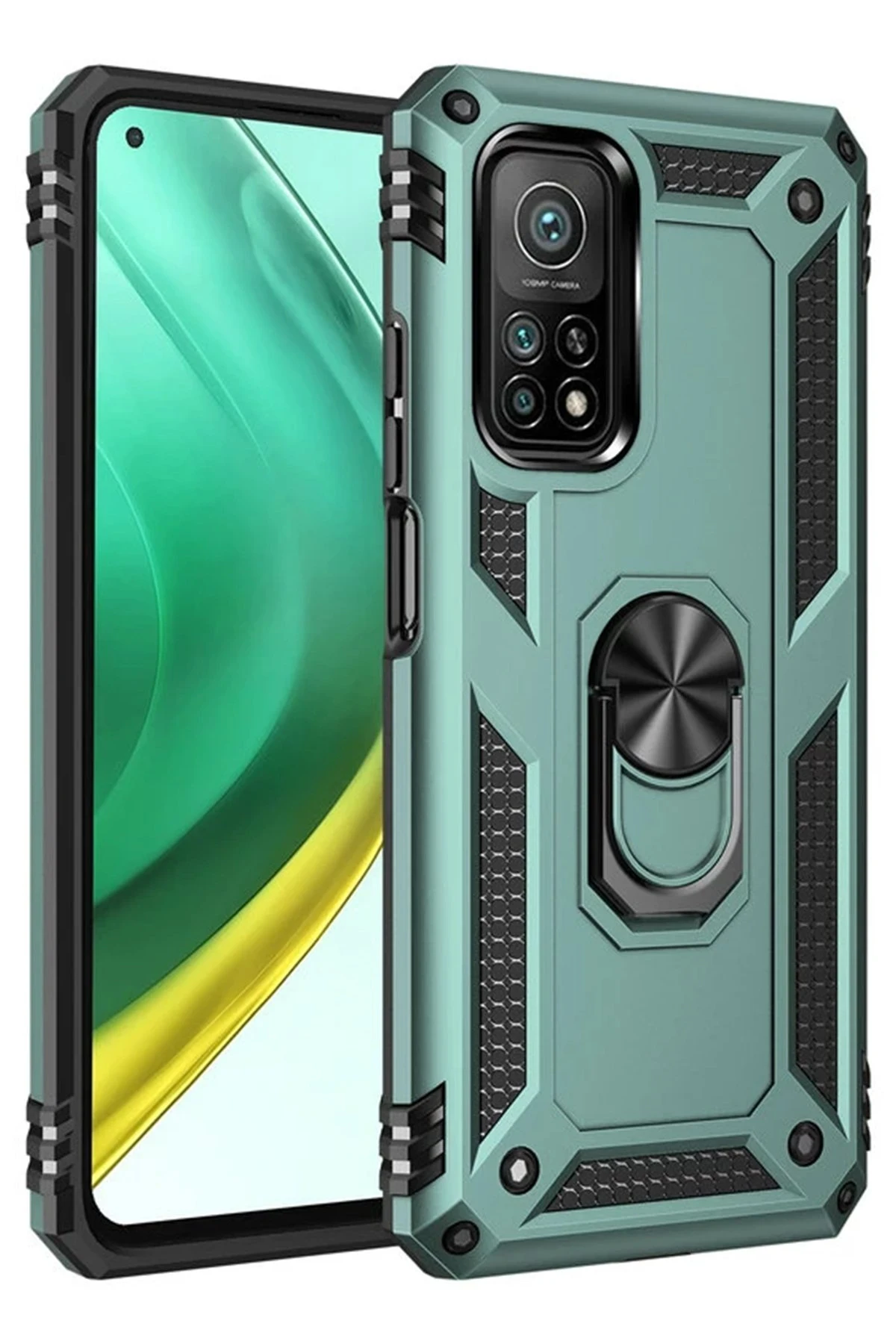 Newface Xiaomi Mi 10T Pro Kılıf Sofya Yüzüklü Silikon Kapak - Yeşil
