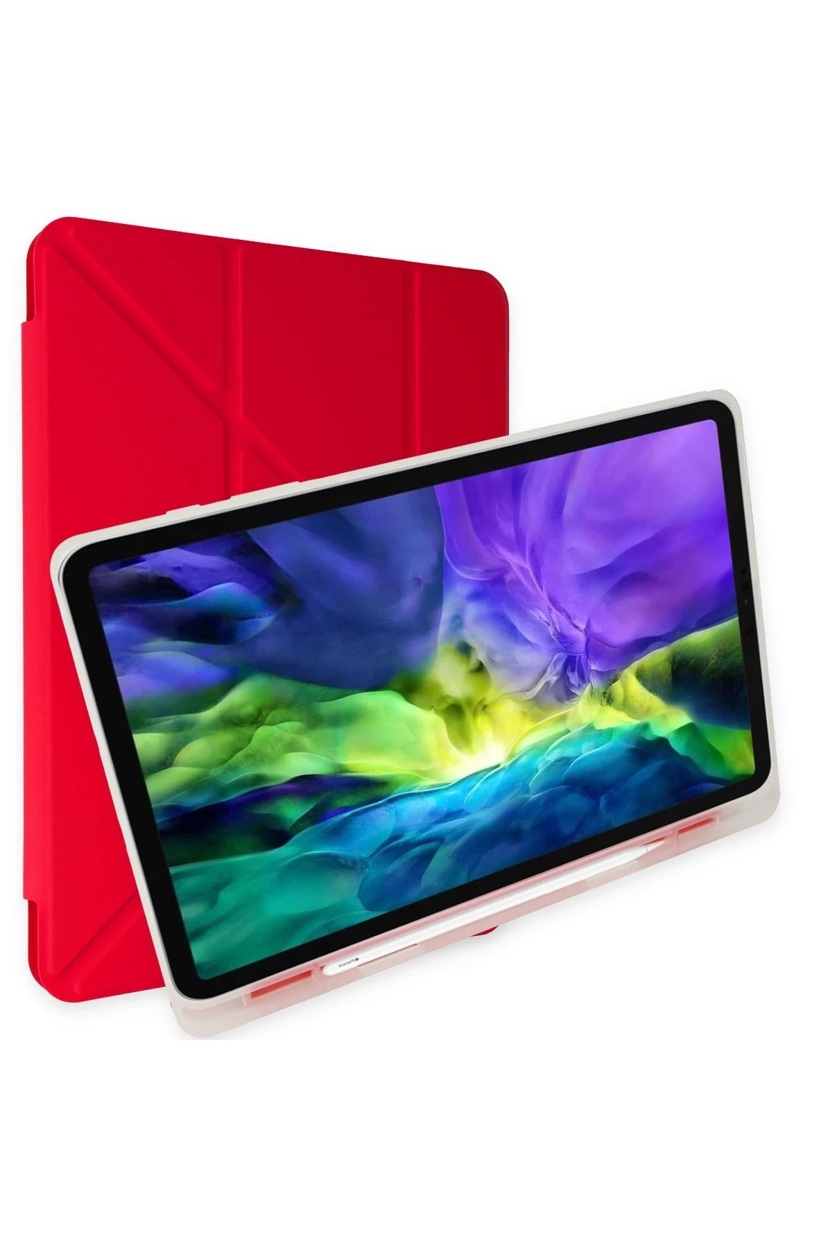 Newface Samsung Galaxy T737 Tab S7 FE 12.4 Kılıf Kalemlikli Mars Tablet Kılıfı - Kırmızı