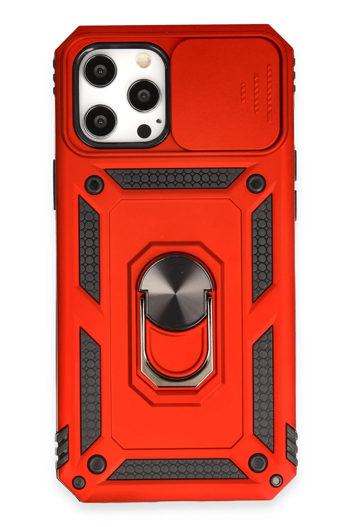 Newface iPhone 12 Pro Max Kılıf Pars Lens Yüzüklü Silikon - Kırmızı