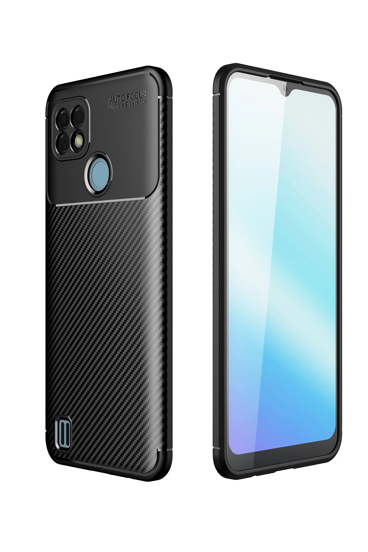 Newface Realme C25 Kılıf Auto Focus Karbon Kapak - Siyah
