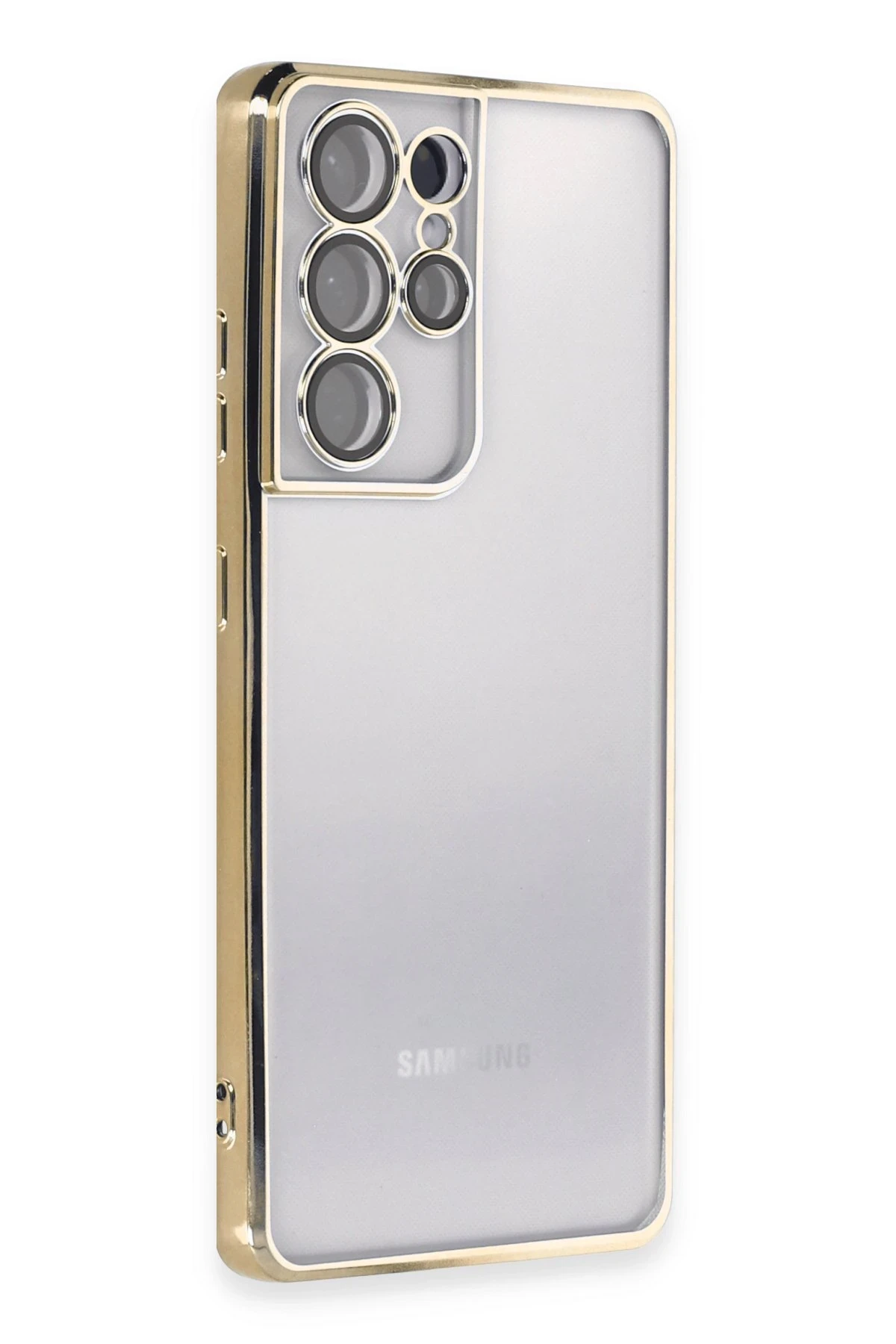 Newface Samsung Galaxy S21 Ultra Kılıf Razer Lensli Silikon - Gold