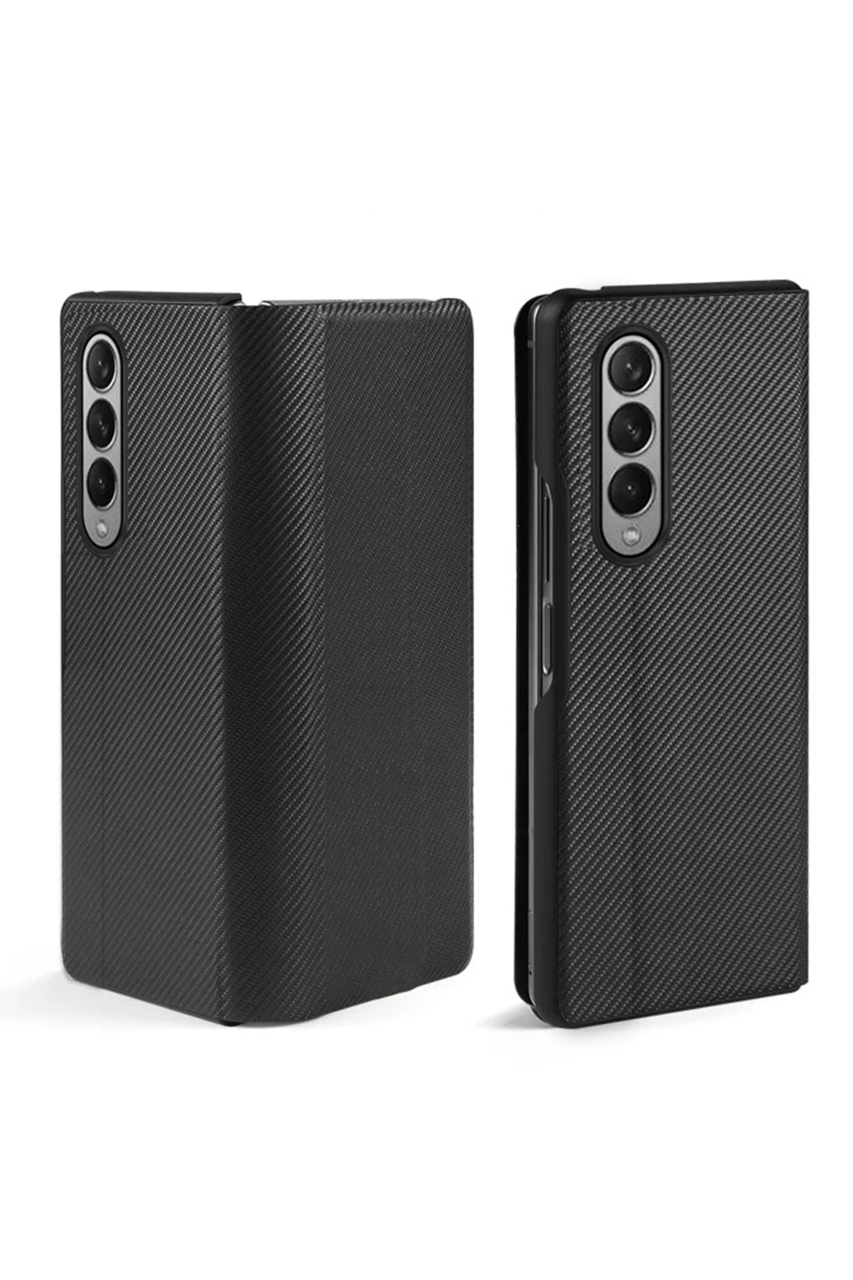 Newface Samsung Galaxy Z Fold 3 Kılıf Fold Karbon Kapak - Siyah