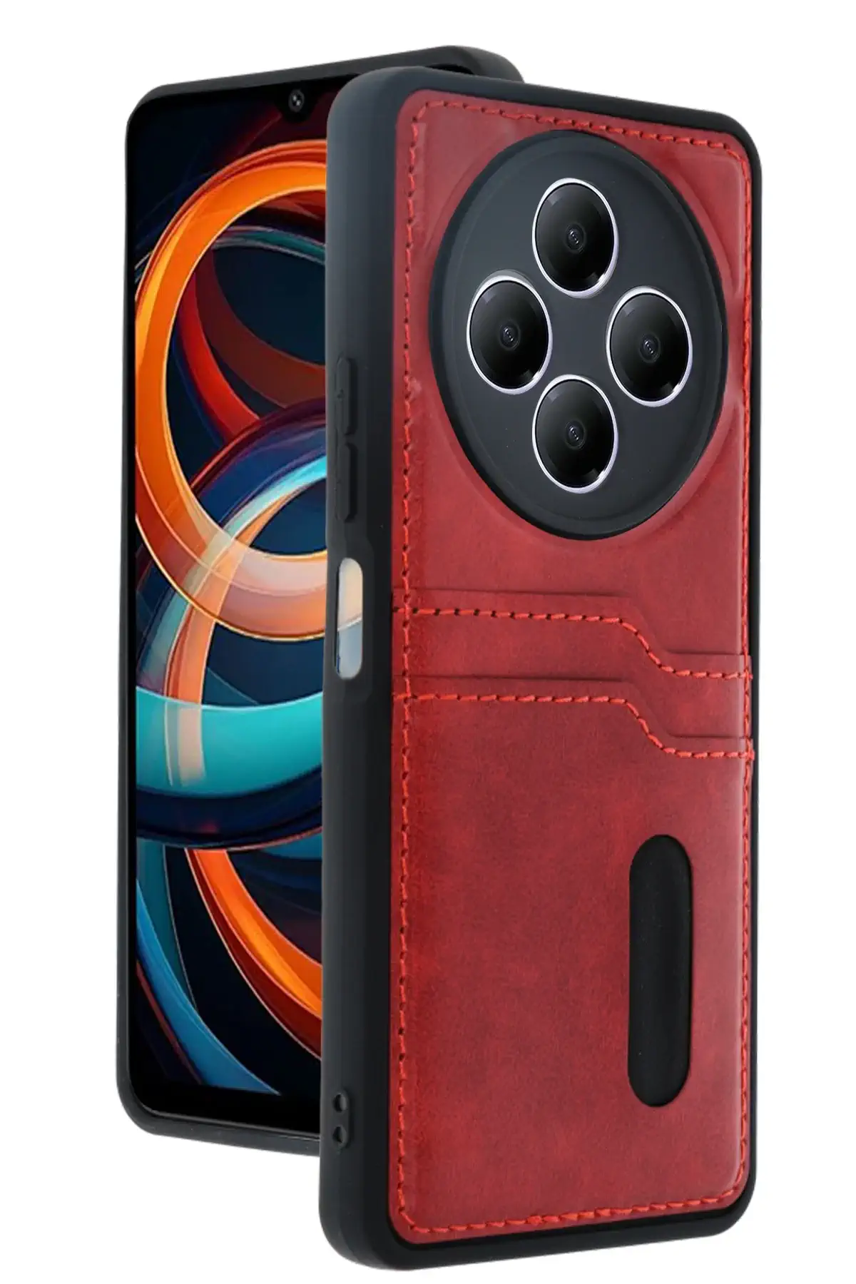 Newface Xiaomi Redmi 14C Kılıf Sara Kartvizitli Deri Kılıf - Kırmızı