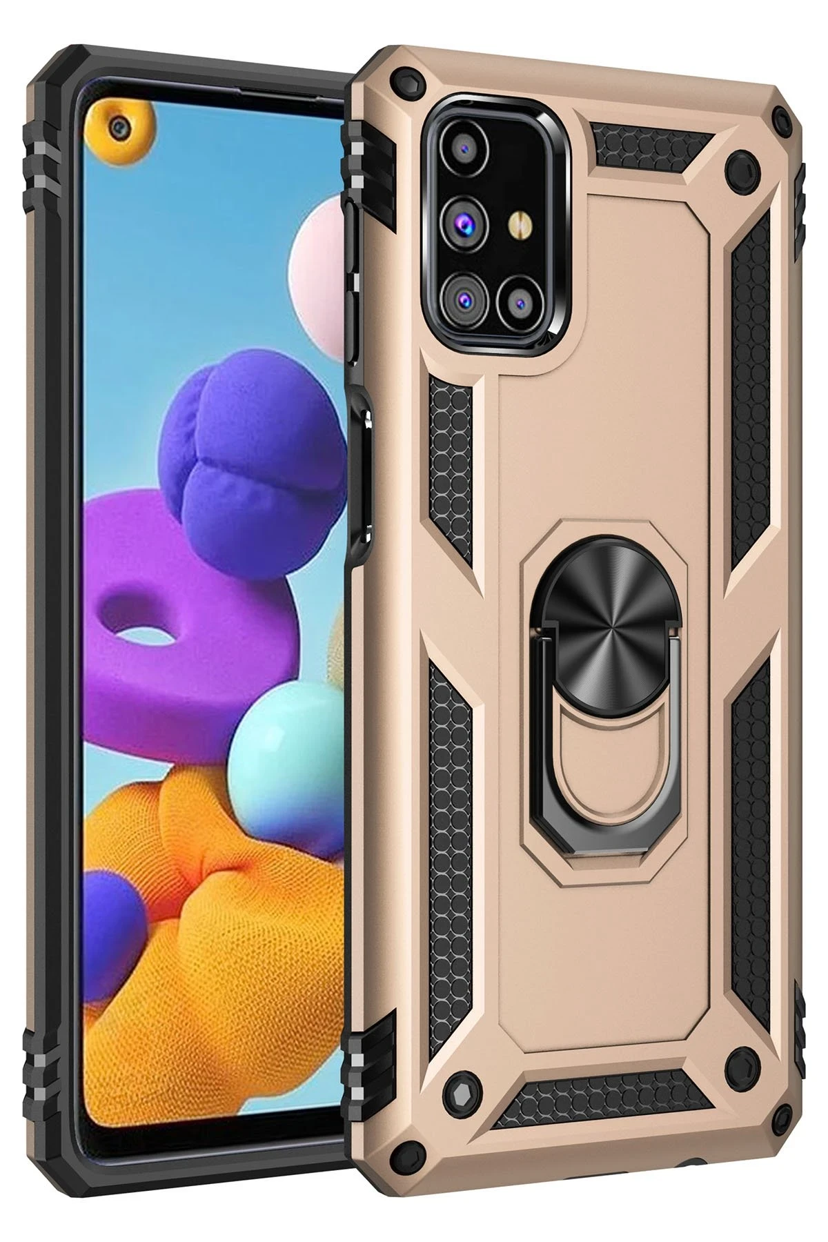 Newface Samsung Galaxy M51 Kılıf Sofya Yüzüklü Silikon Kapak - Gold