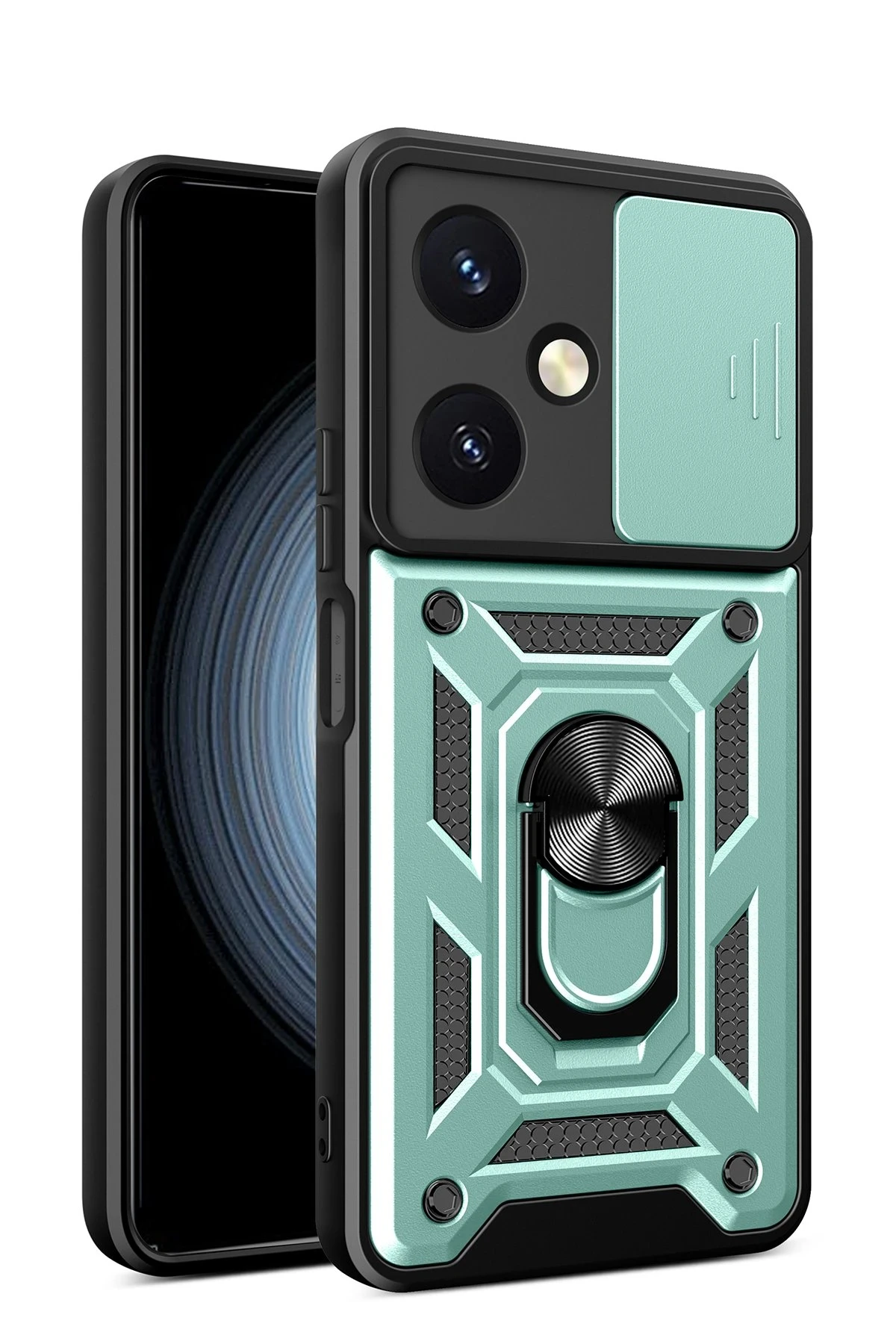 Newface Vivo Y27 Kılıf Pars Lens Yüzüklü Silikon - Yeşil