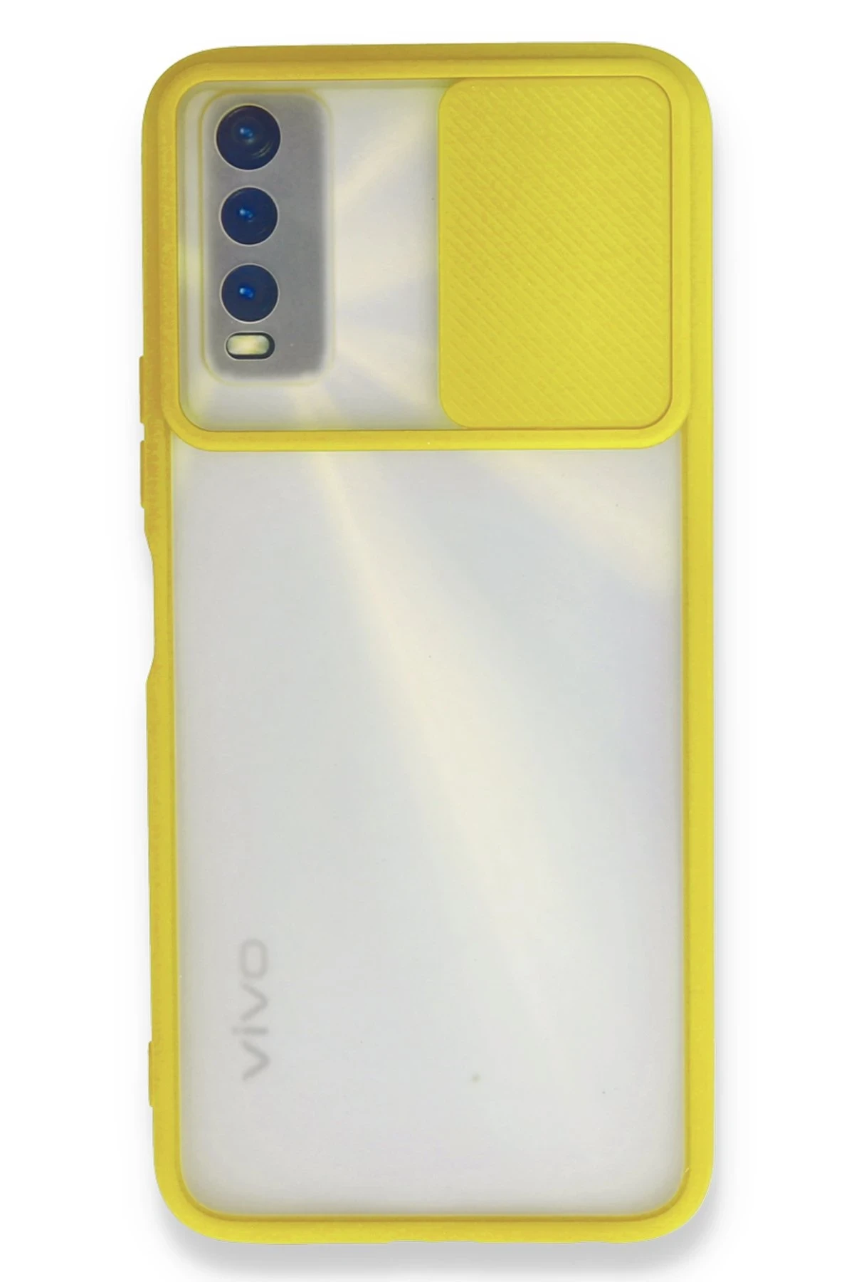 Newface Vivo Y11S Kılıf Palm Buzlu Kamera Sürgülü Silikon - Sarı