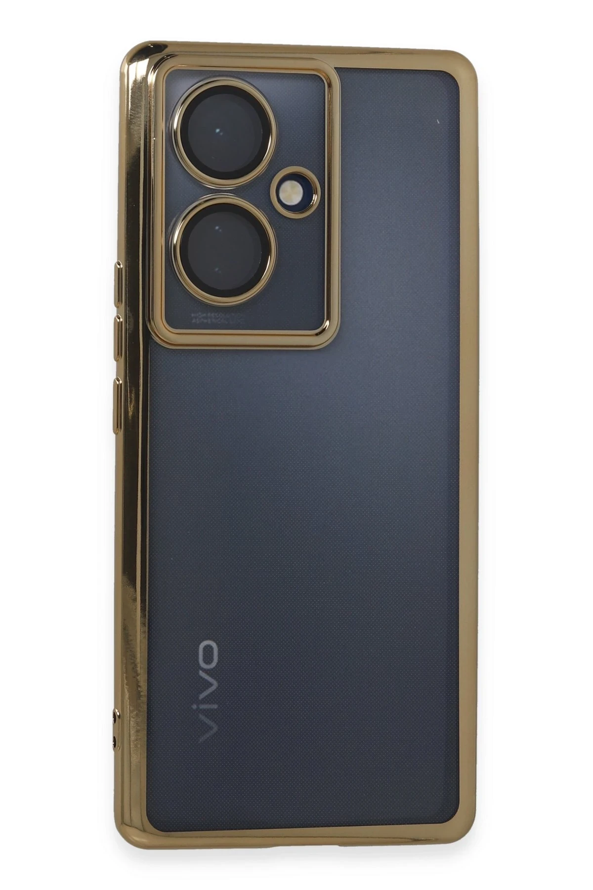 Newface Vivo V29 Lite Kılıf Razer Lensli Silikon - Gold