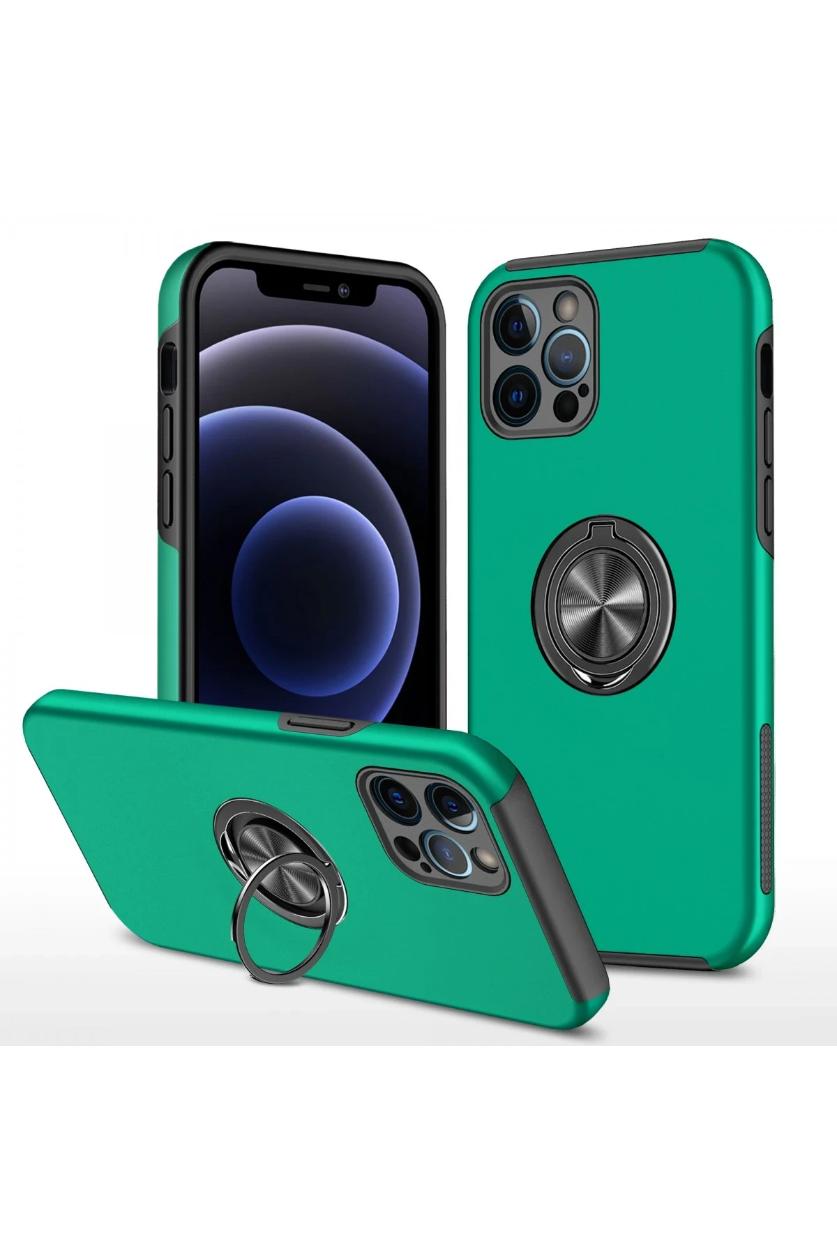 Newface iPhone 12 Pro Kılıf Elit Yüzüklü Kapak - Yeşil