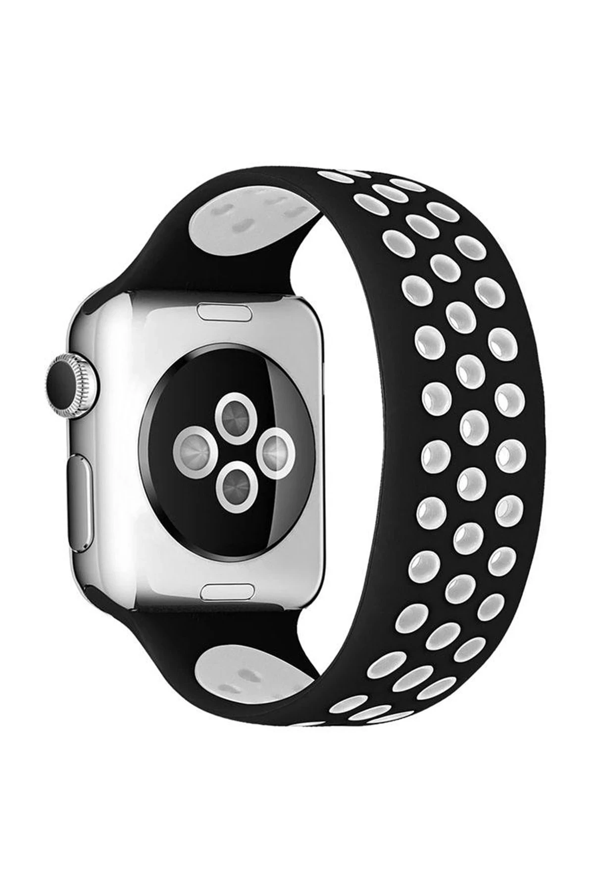 Newface Apple Watch 38mm Ayarlı Delikli Silikon Kordon - Siyah-Beyaz