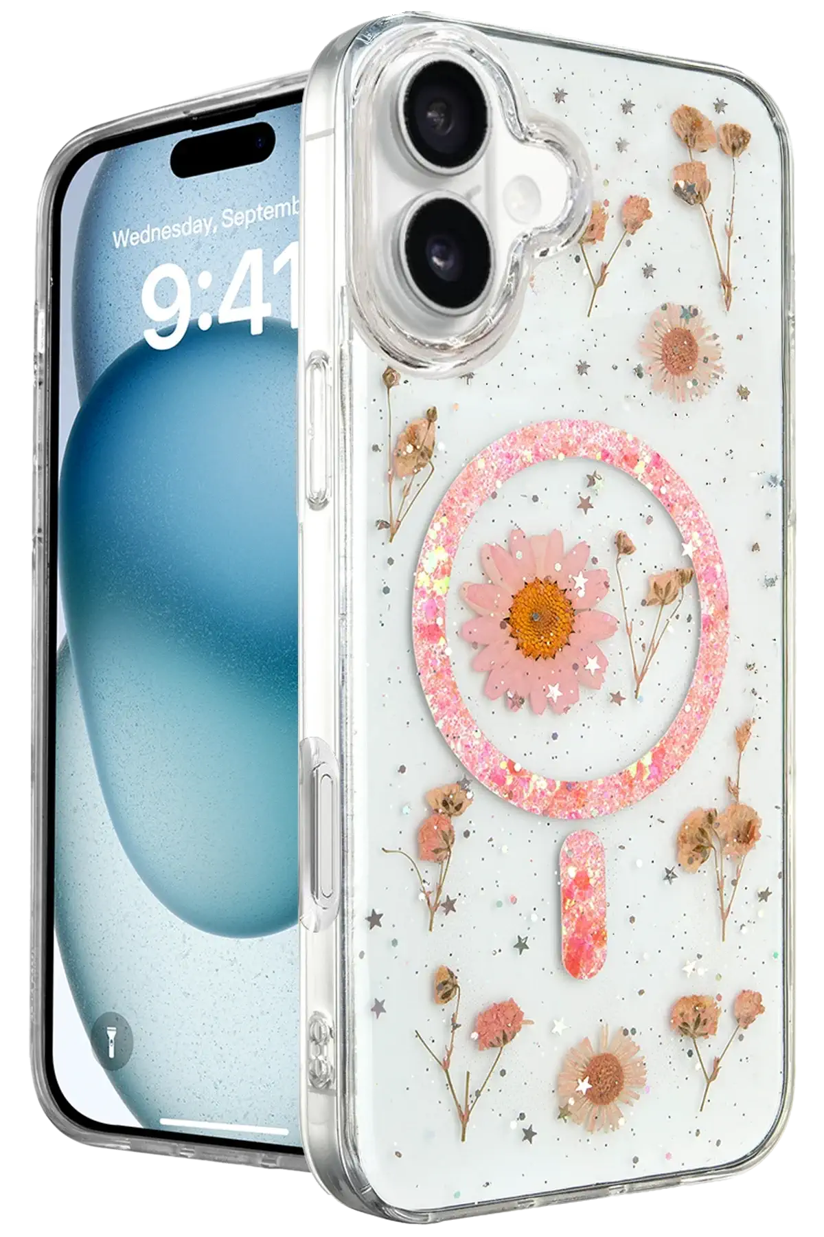 Newface iPhone 16 Kılıf Daisy Simli Magsafe Kapak - Pembe