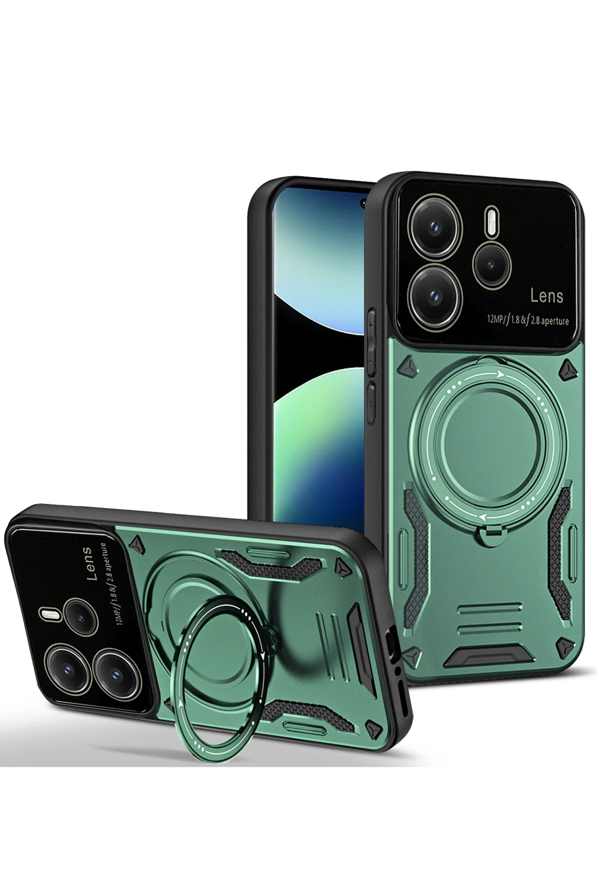 Newface Xiaomi Redmi Note 14 4G Kılıf Joy Lens Standlı Kapak - Koyu Yeşil