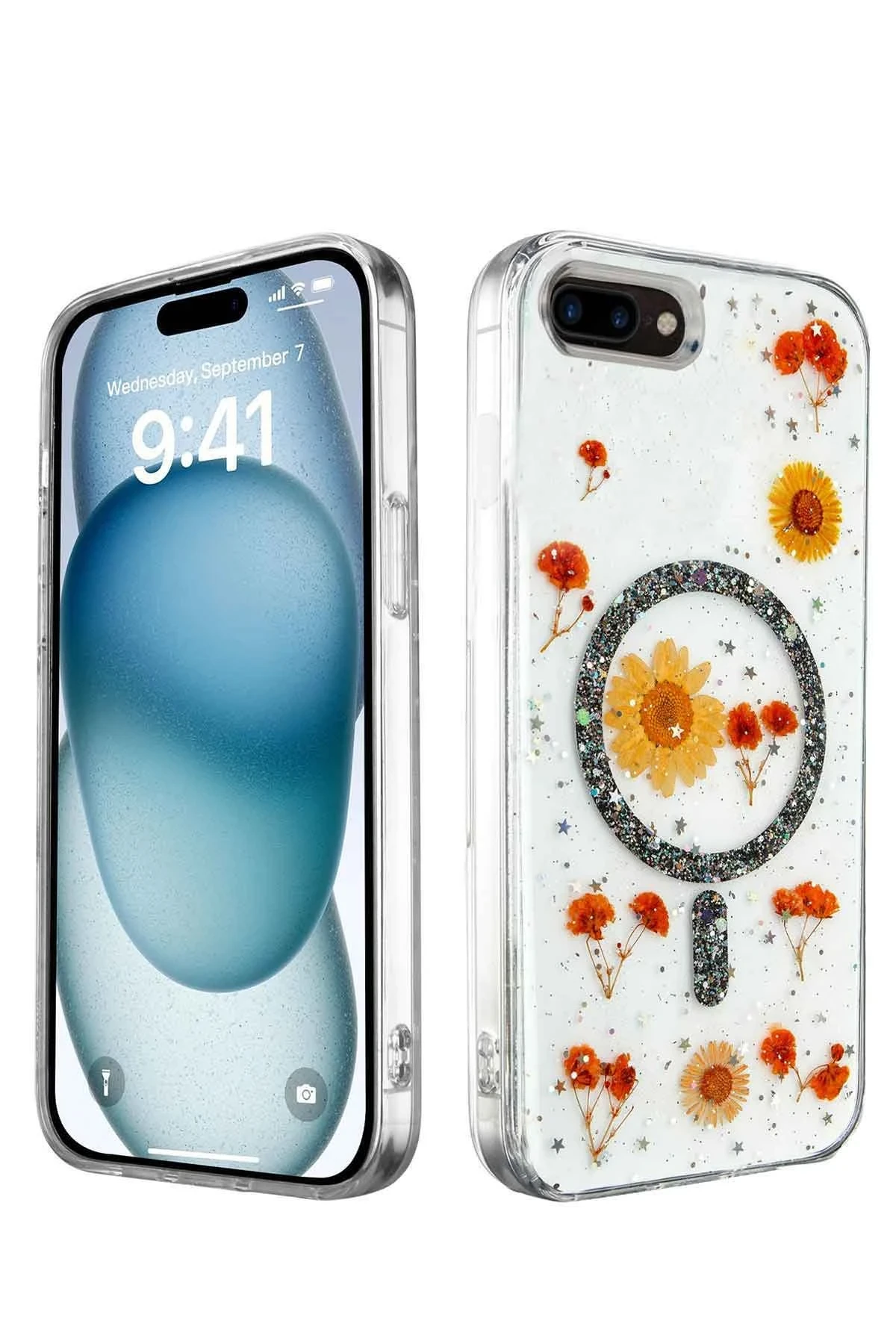 Newface iPhone 7 Plus Kılıf Daisy Simli Magsafe Kapak - Siyah