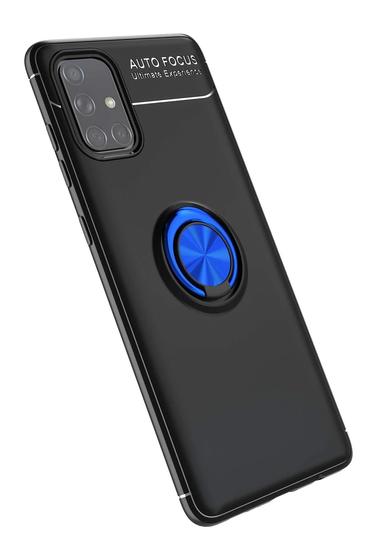 Newface Samsung Galaxy A71 Kılıf Range Yüzüklü Silikon - Siyah-Mavi