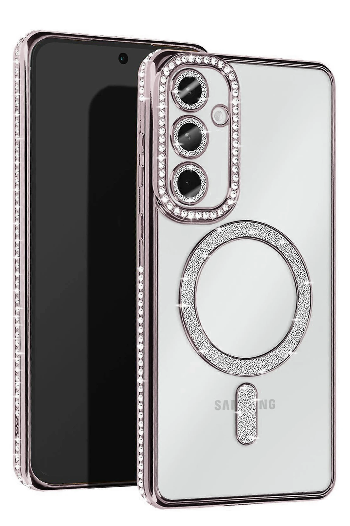 Newface Samsung Galaxy S25 Plus Kılıf Joke Simli Magneticsafe Kılıf - Gümüş