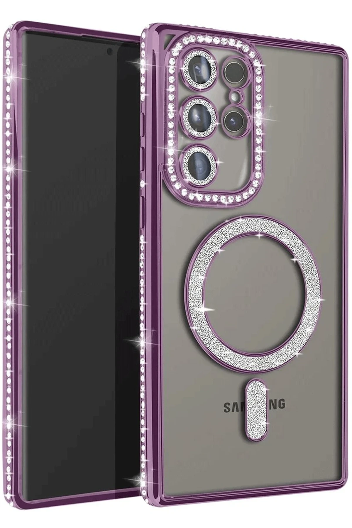 Newface Samsung Galaxy S25 Ultra Kılıf Joke Simli Magneticsafe Kılıf - Derin Mor