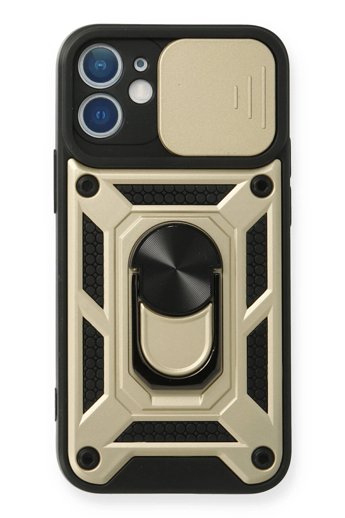 Newface iPhone 12 Kılıf Pars Lens Yüzüklü Silikon - Gold