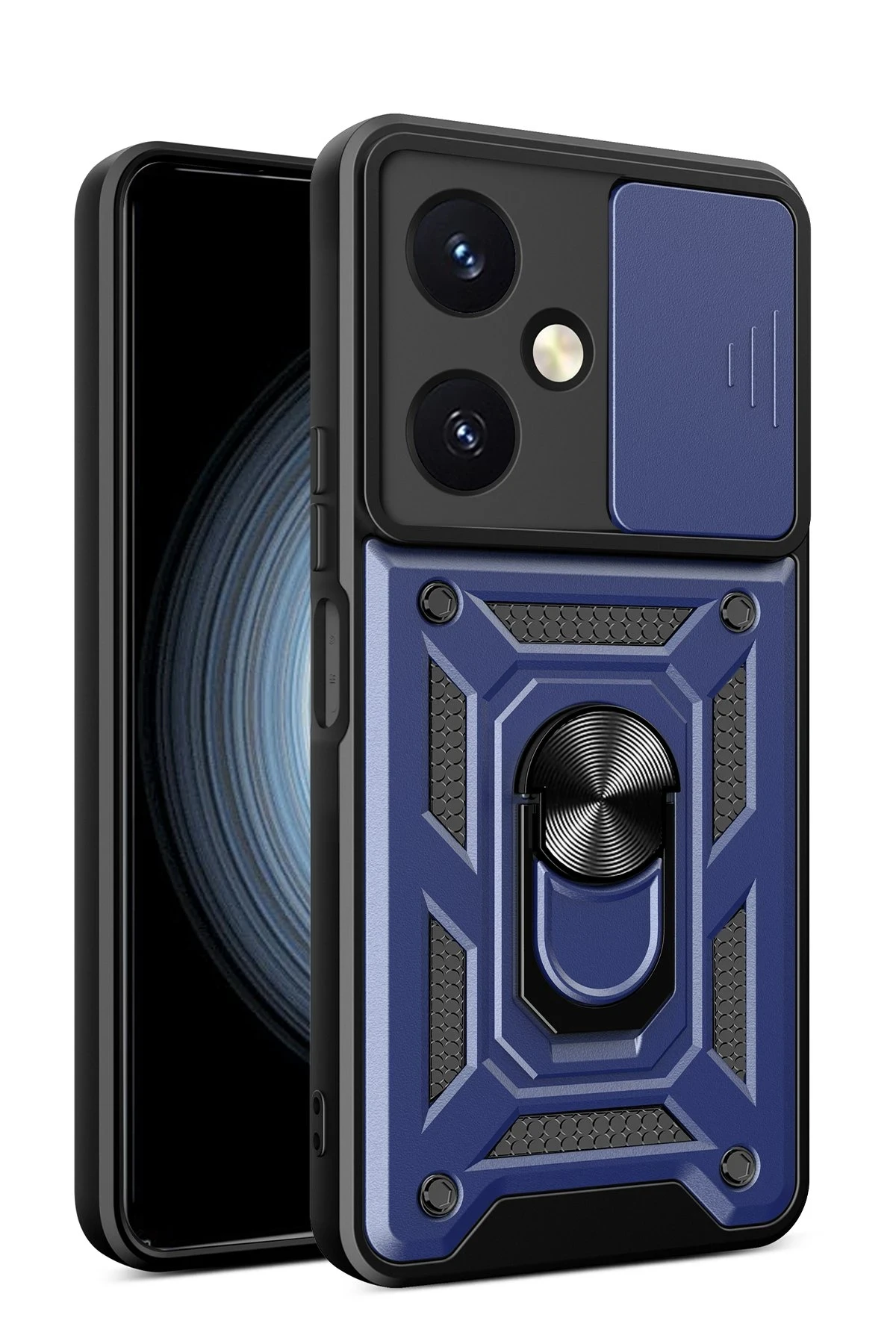 Newface Vivo Y27 Kılıf Pars Lens Yüzüklü Silikon - Lacivert